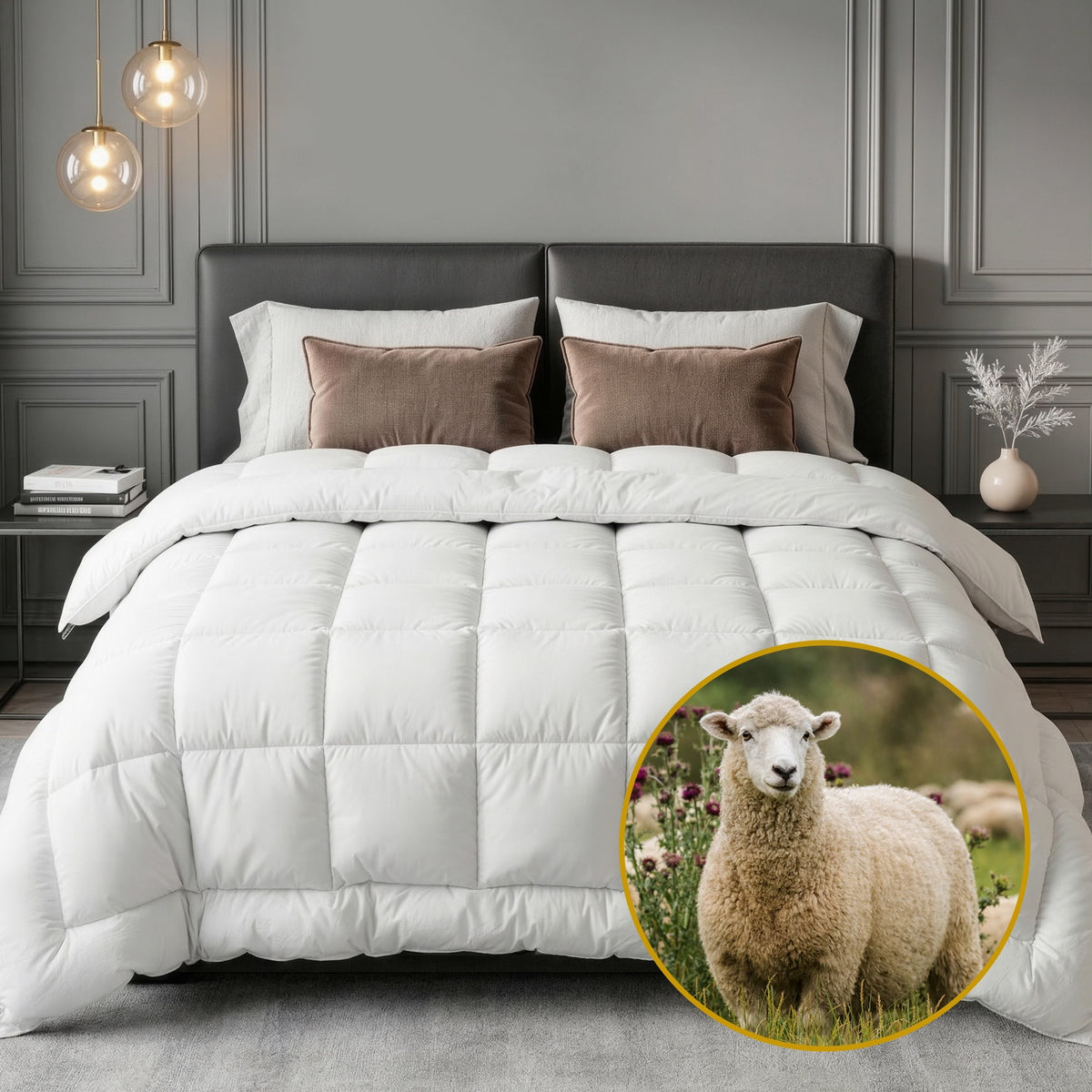Giselle Bedding Wool Quilt 800GSM Extra Thick Super King Winter Doona Baffle Box Construction 100% Wool Filling