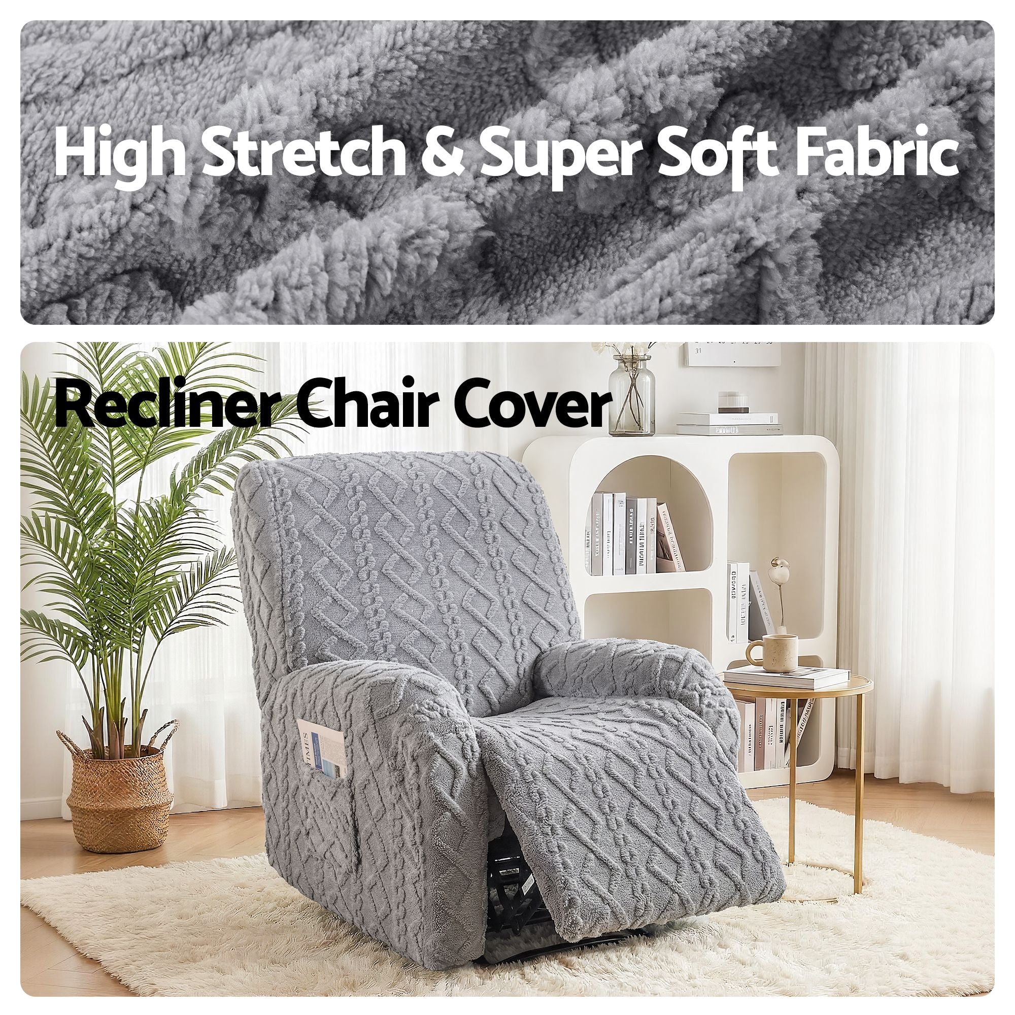 Artiss Recliner Chair Covers with Storage Side Pockets Grey
