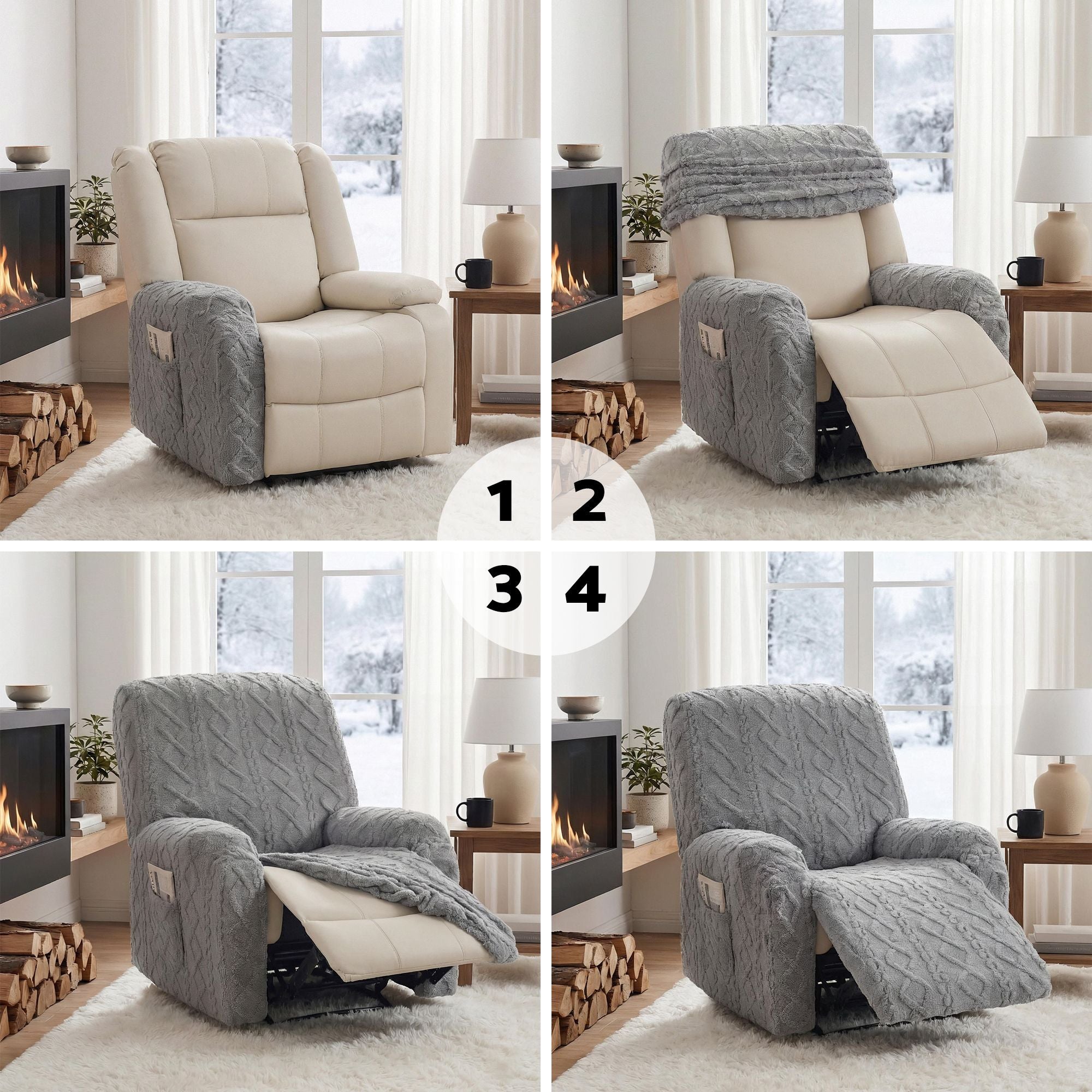 Artiss Recliner Chair Covers with Storage Side Pockets Grey