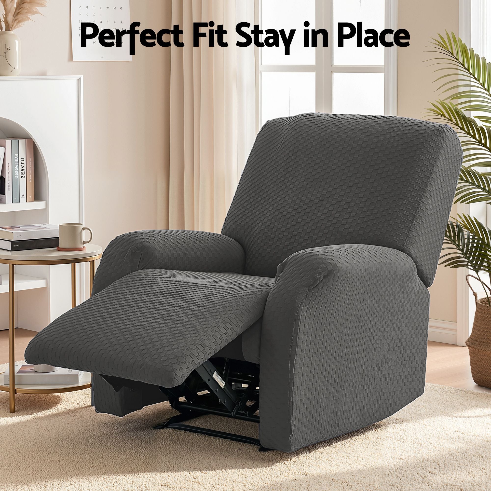 Artiss Recliner Chair Covers with Storage Side Pockets Grey Fabric
