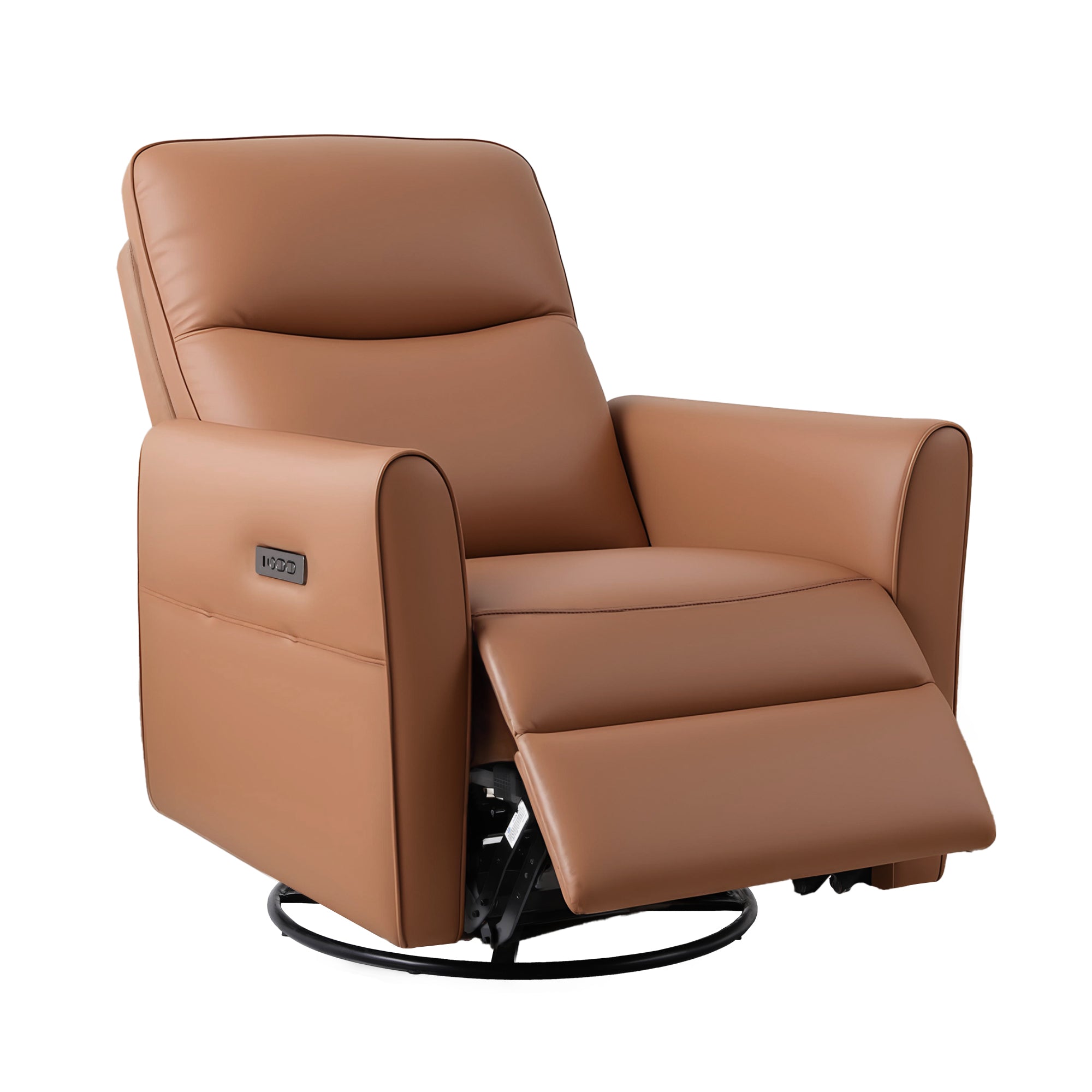 Artiss Swivel Recliner Chair PU Leather Rocking Reclining Sofa with Charging Ports LED Brown
