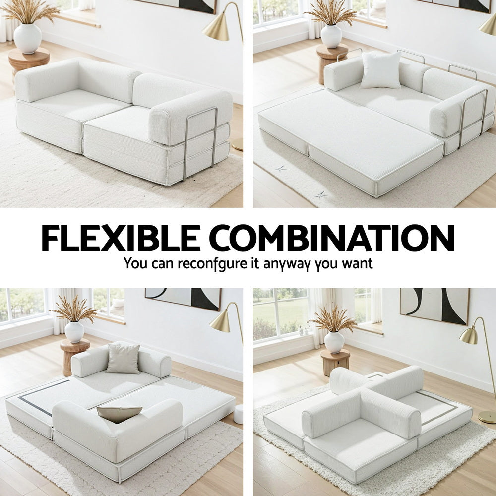Artiss Convertible Folding Sofa Bed Pull Out Mattress Sleeper Couch Corduroy Beige
