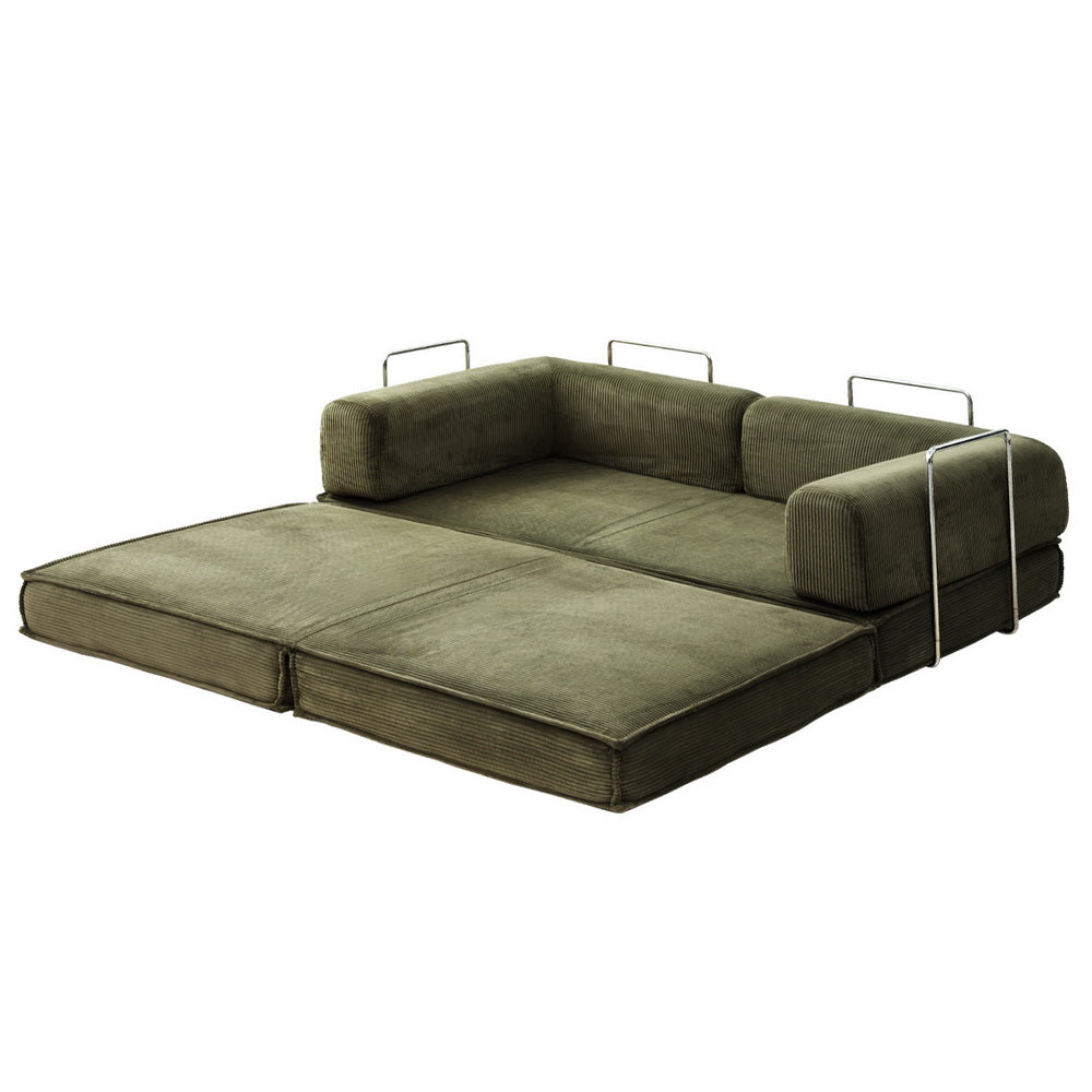 Artiss Convertible Folding Sofa Bed Pull Out Mattress Sleeper Couch Corduroy Green