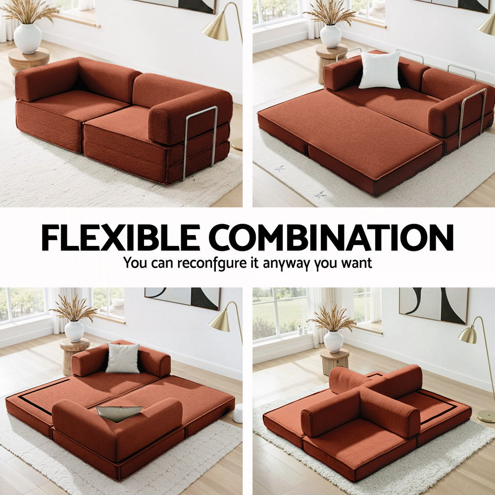 Artiss Convertible Folding Sofa Bed Pull Out Mattress Sleeper Couch Corduroy Orange