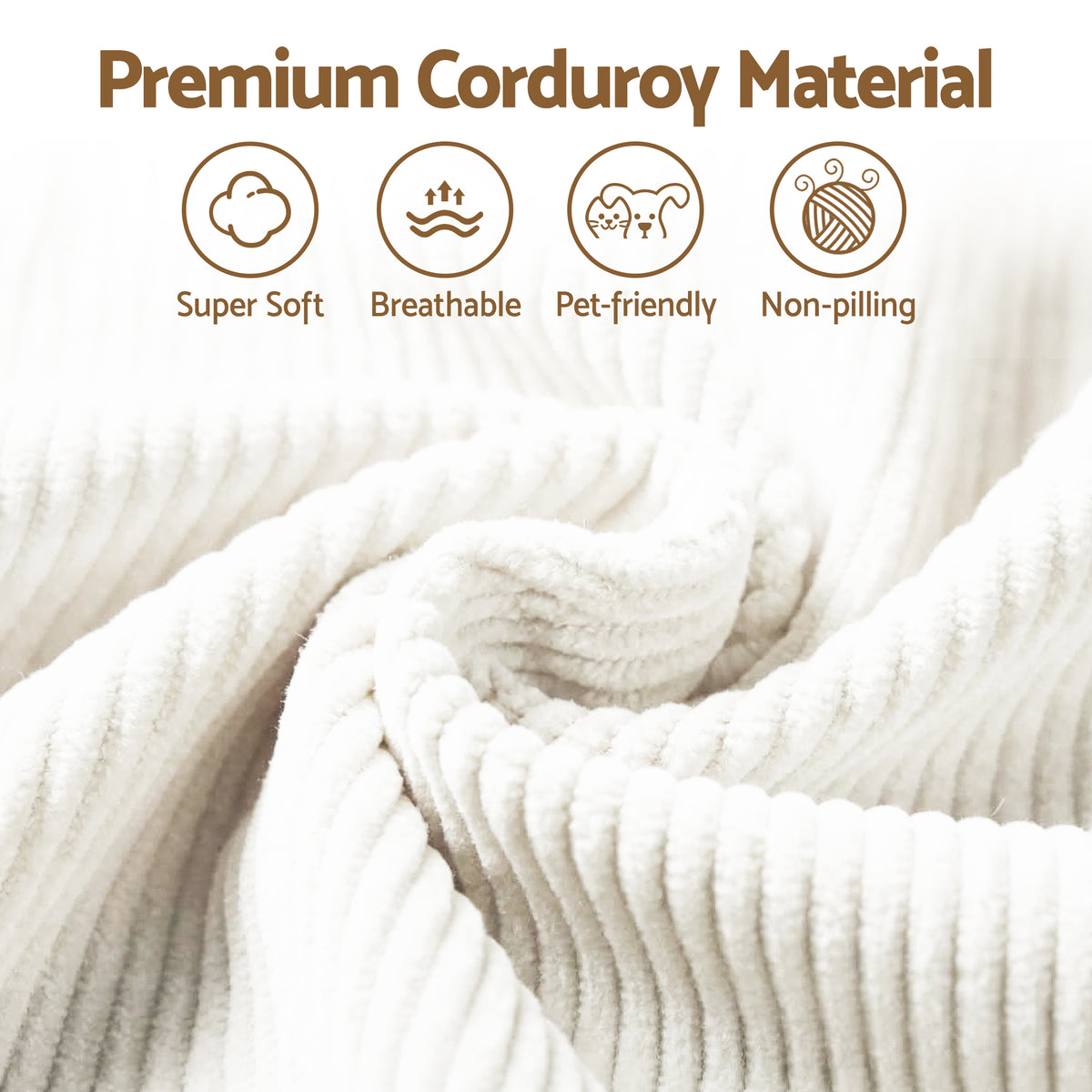 Artiss 3 Seater Modular Sofa Bed Sectional Boneless Couches for Living Room Corduroy Compressed Sofa White