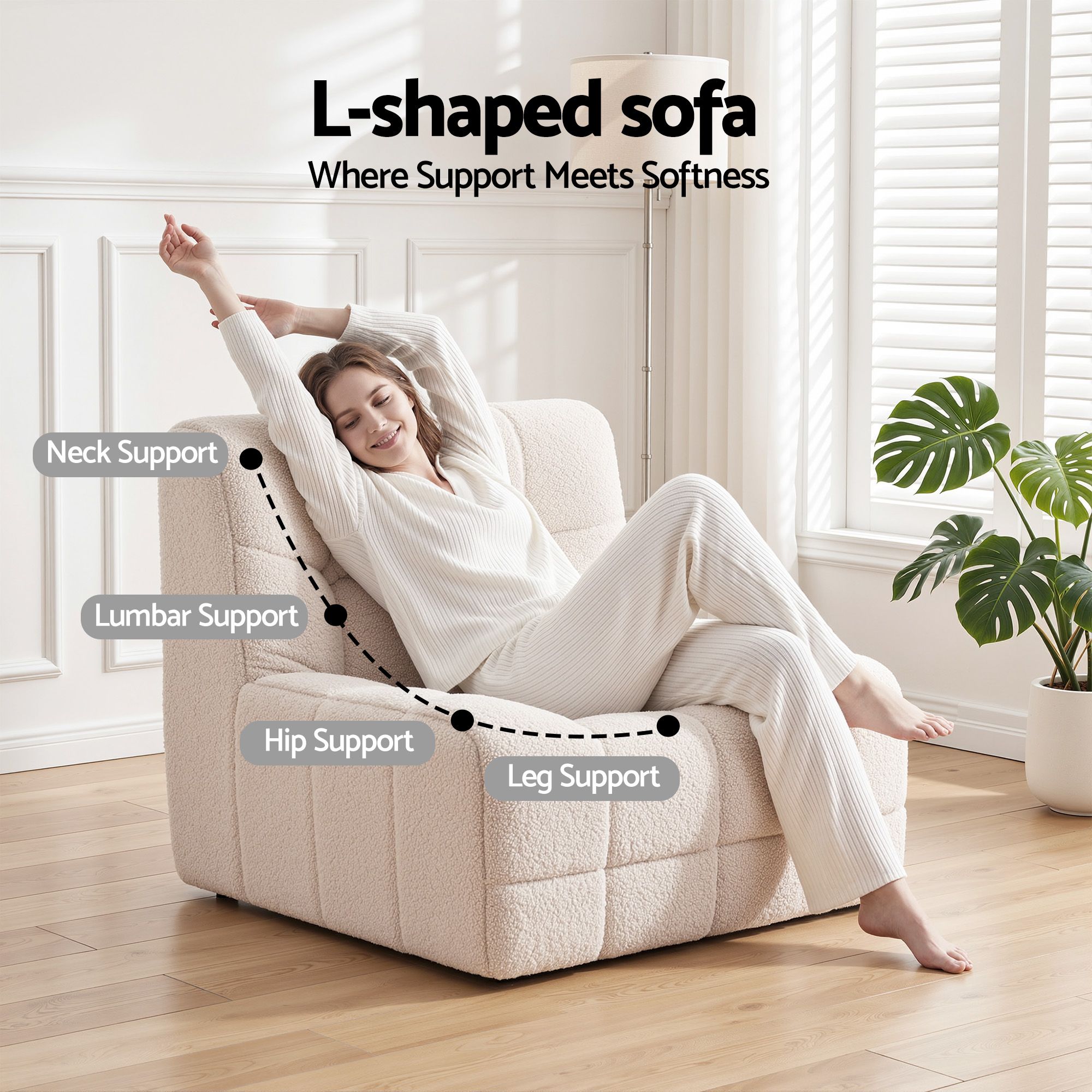 Artiss Single Small Boneless Couches for Living Room White Fabric