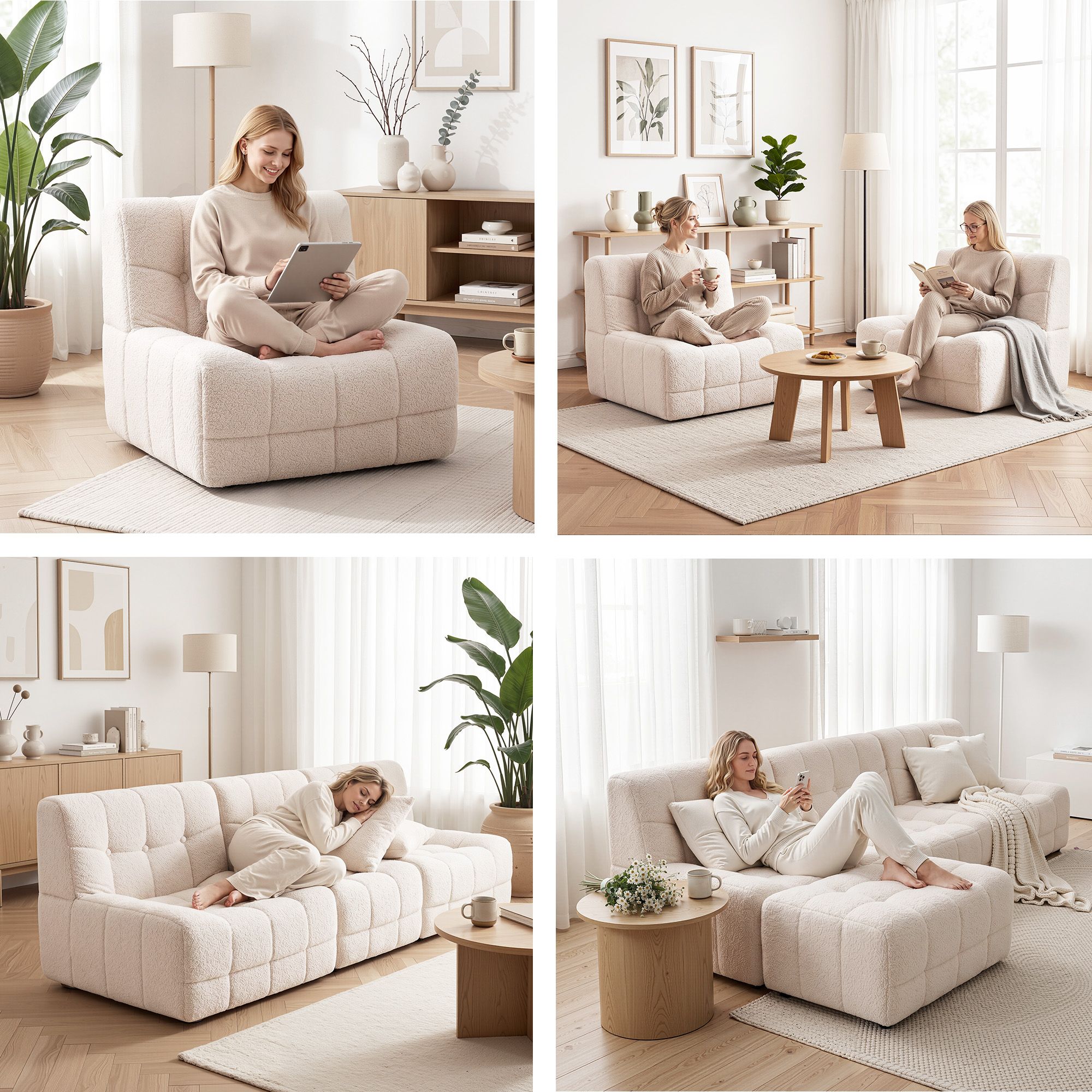 Artiss Single Small Boneless Couches for Living Room White Fabric