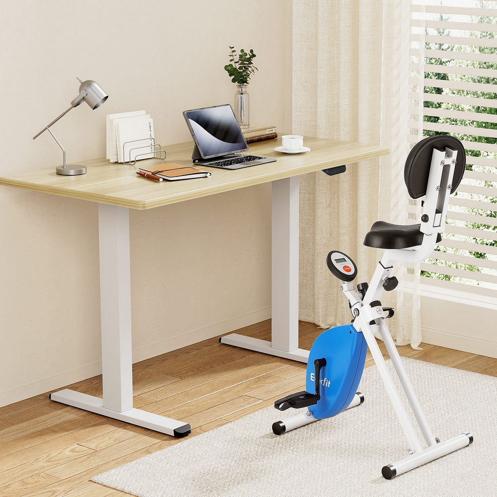 Artiss Under Desk Folding X-Bike with 140cm Automatic Standing Desk Magnetic Resistance Oak