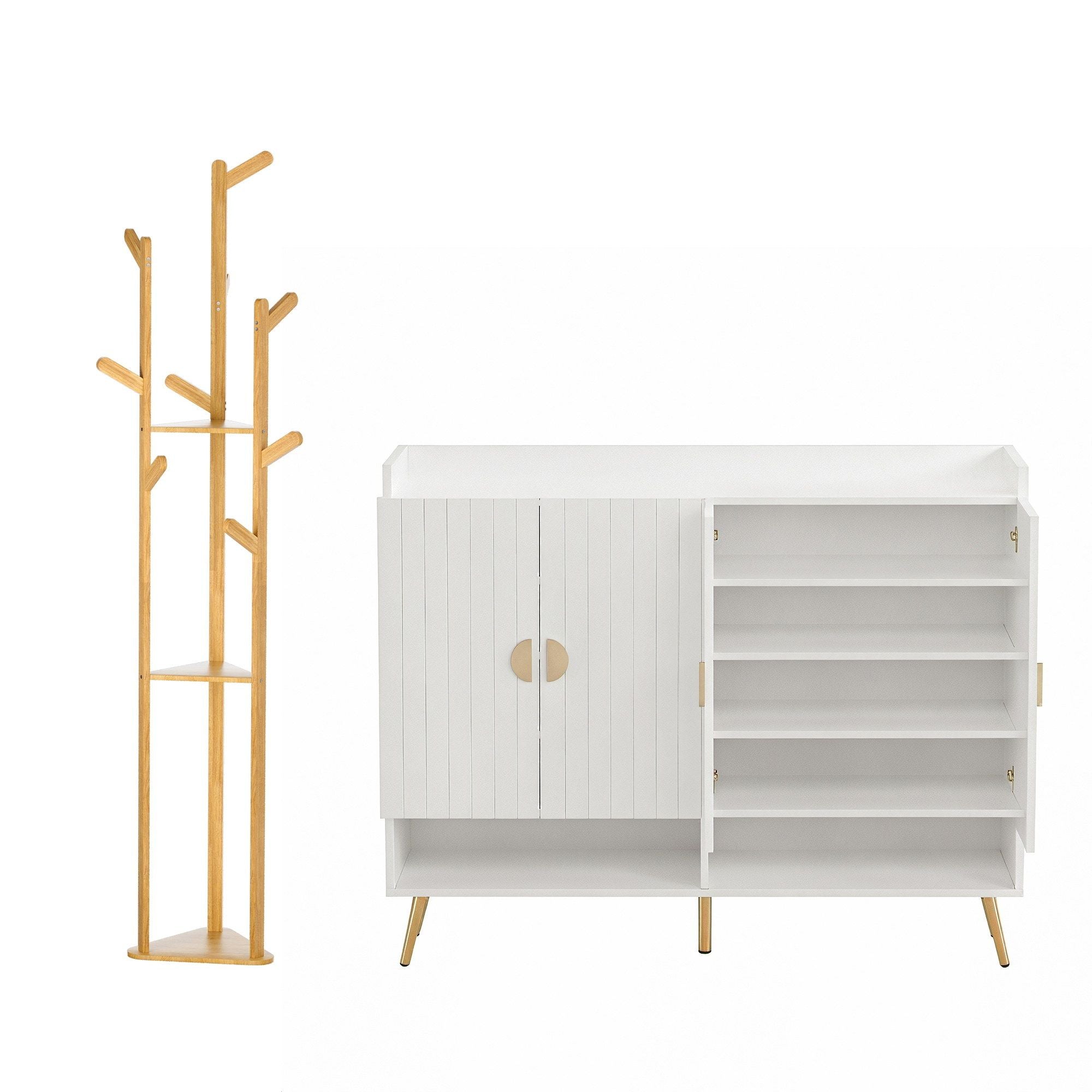 Artiss Shoe Rack Cabinet & Clothes Rack Set Storage Shelf White Pine