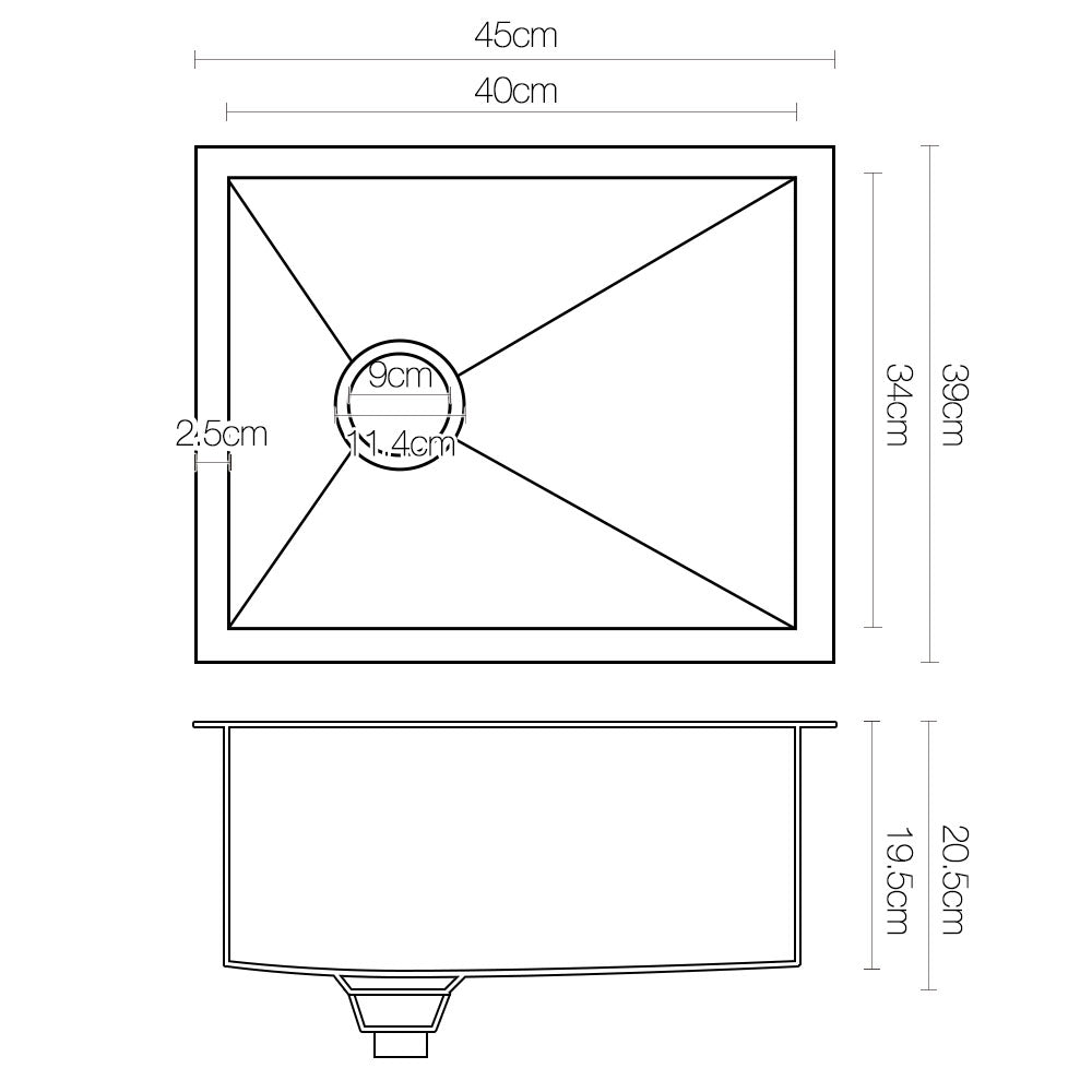 Cefito Kitchen Sink 45X39CM Stainless Steel Basin Single Bowl Silver