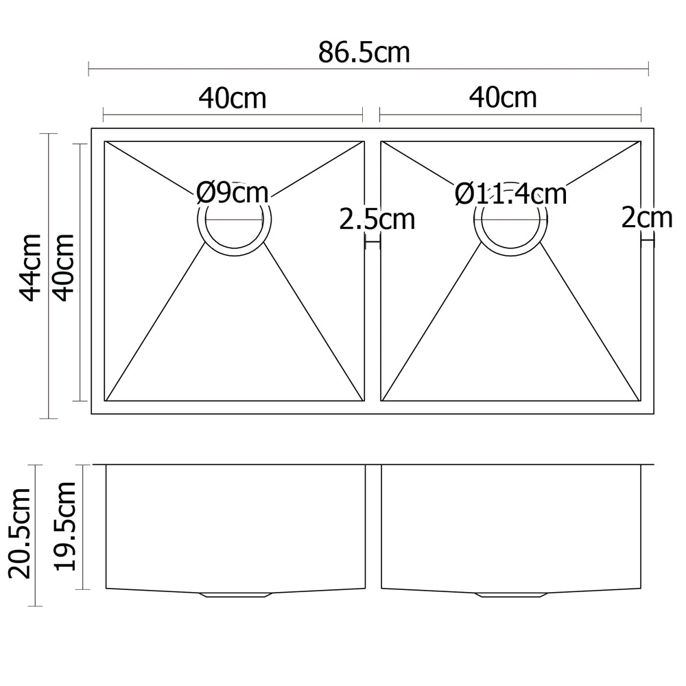 Cefito Kitchen Sink 86X44CM Stainless Steel Basin Double Bowl Silver