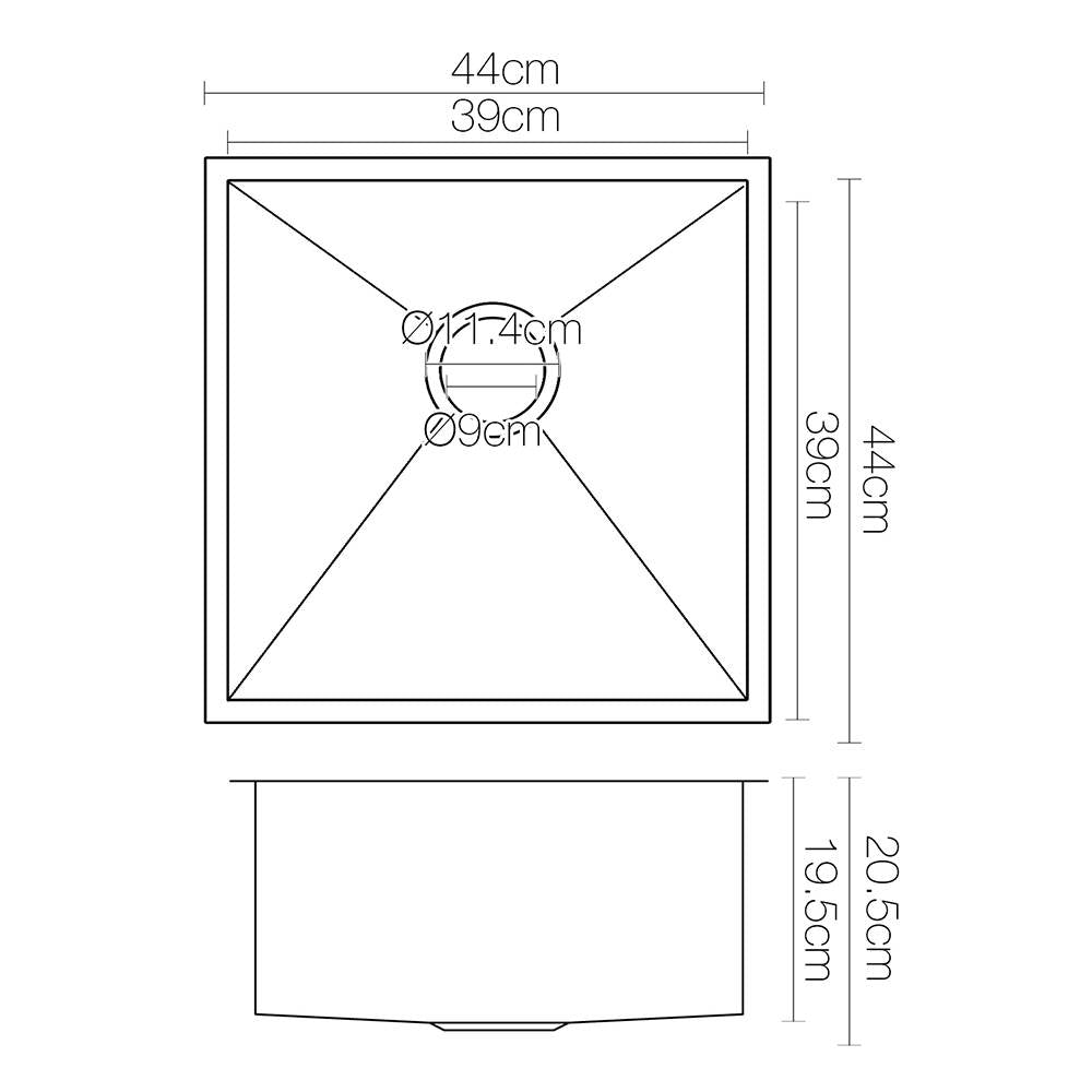 Cefito Kitchen Sink 44X44CM Stainless Steel Basin Single Bowl Black