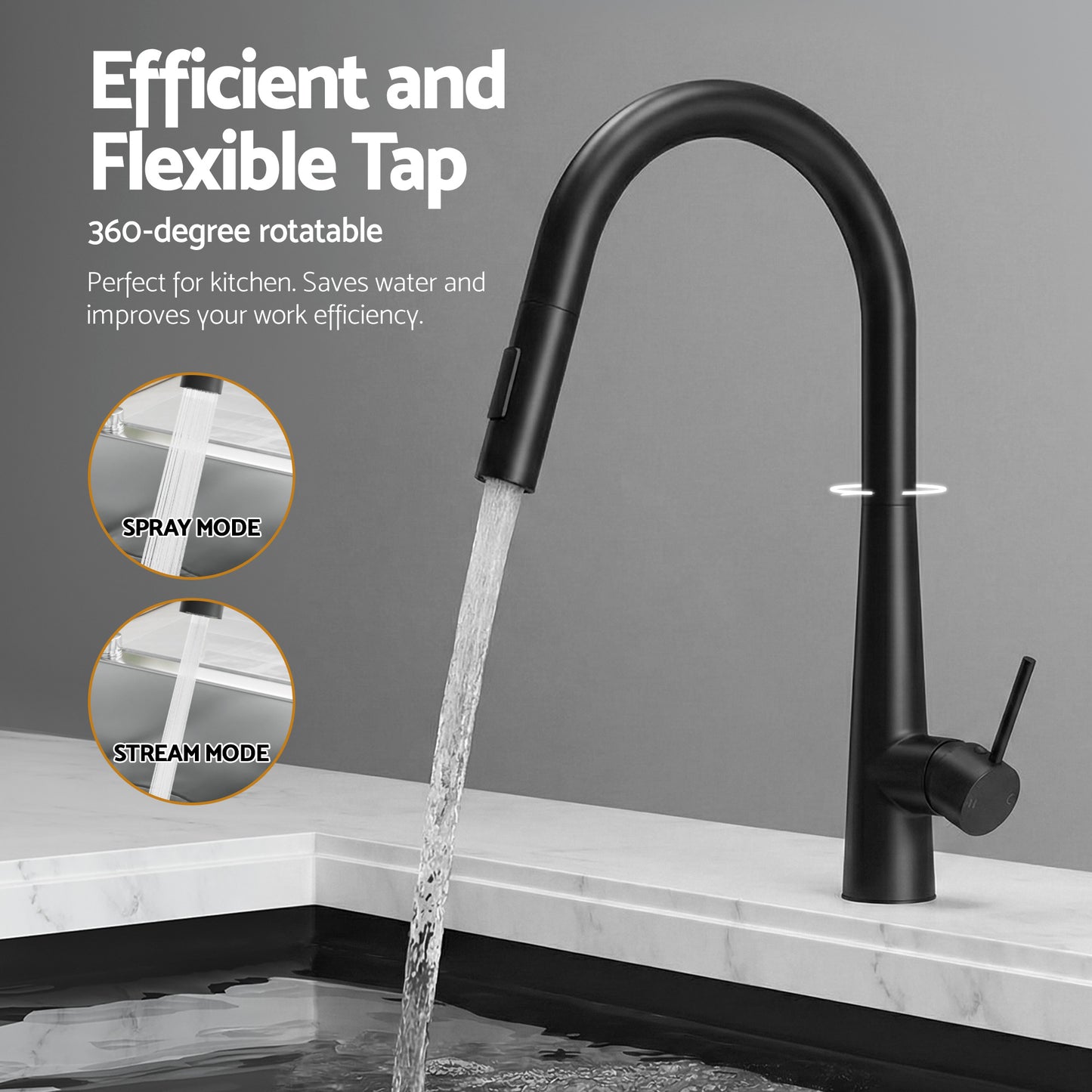 Cefito Stainless Steel Sink 75x45CM With Pull Out Mixer Tap Kitchen Basin Single Bowl Black