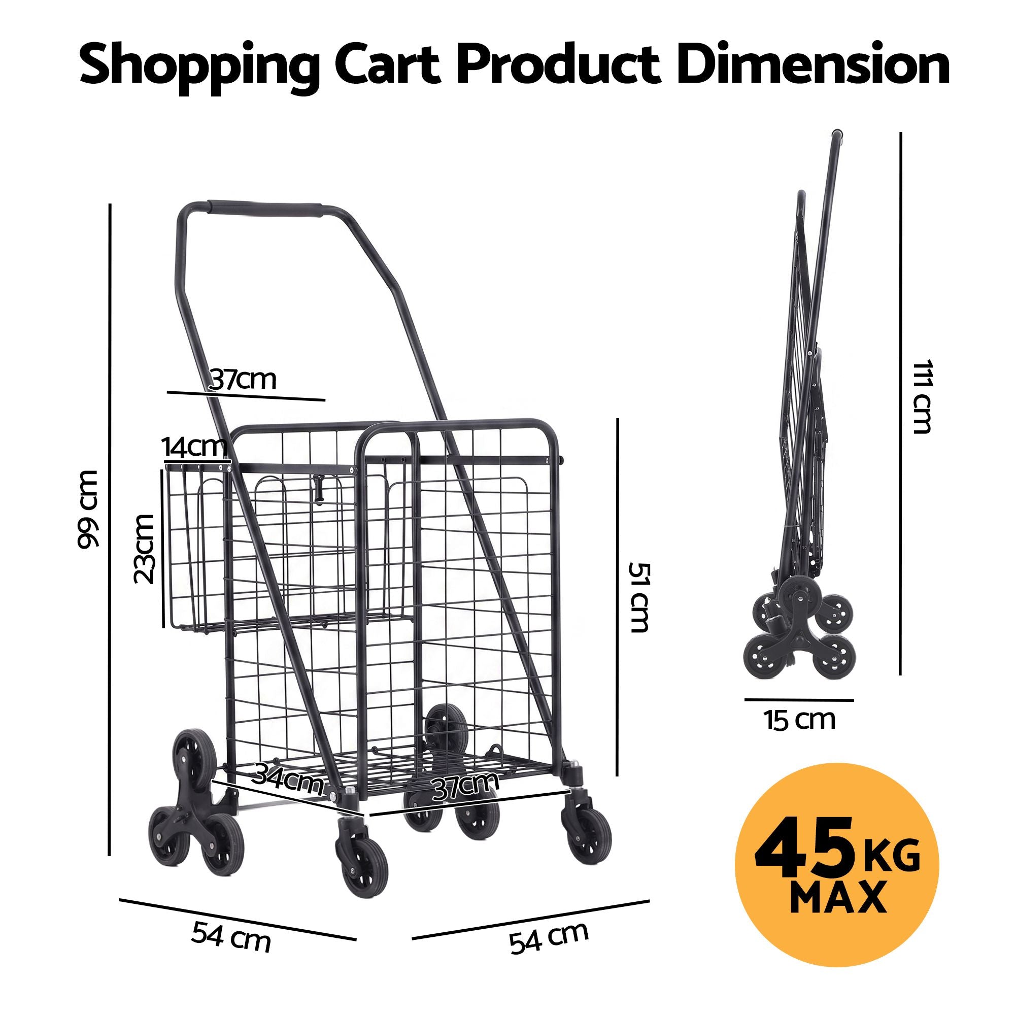 Emajin Shopping Trolley Cart Folding Aluminium Utility Cart Black