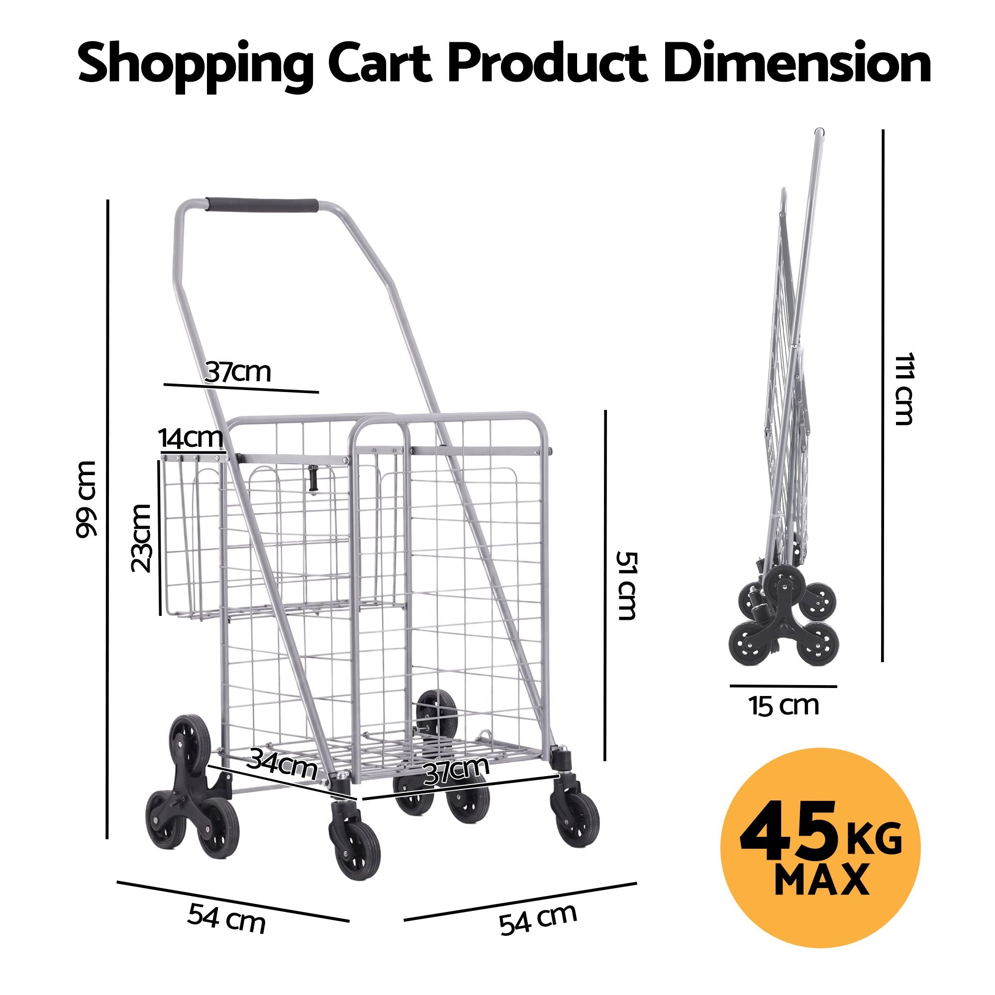 Emajin Shopping Trolley Cart Folding Aluminium Utility Cart Silver