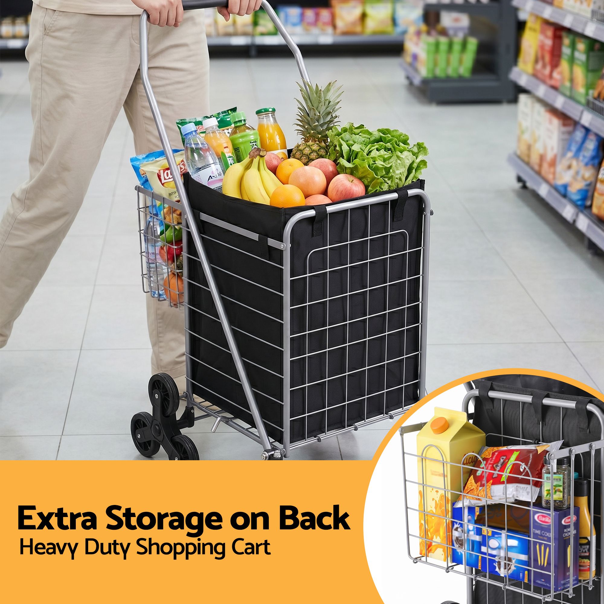 Emajin Shopping Trolley Cart Folding Aluminium Utility Cart Silver