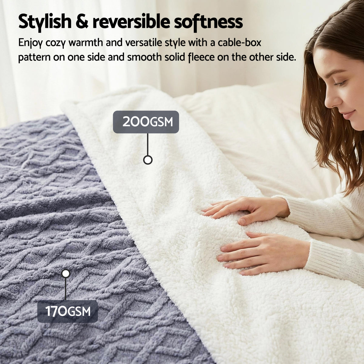 Giselle 152x203cm Throw Blanket Double-Sided Fleece Lightweight For Sofa Couch Bed Queen