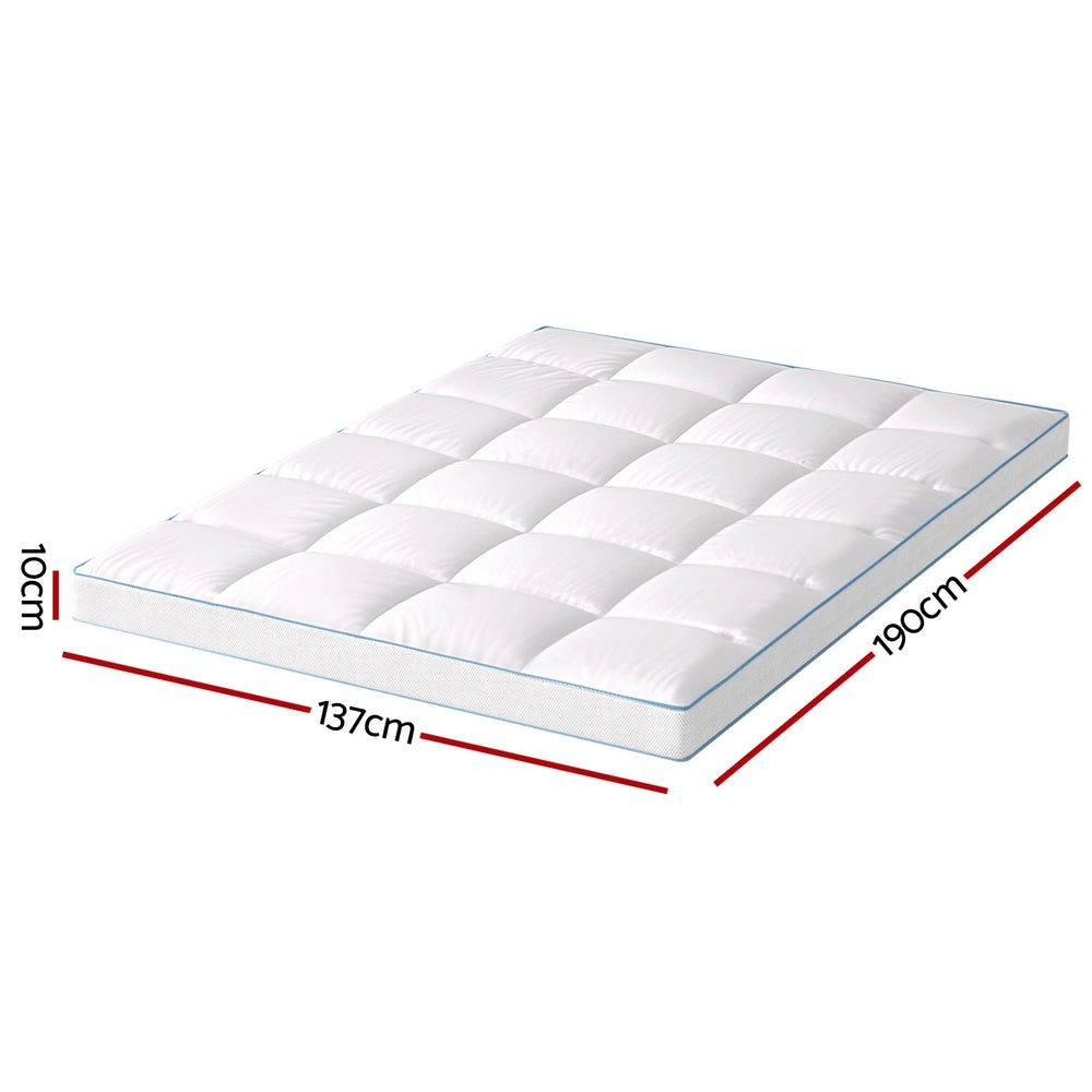 Giselle Bedding 1500GSM Bamboo Pillowtop Mattress Topper 10cm Thick Pad for Back Pain Relief, High Loft Cooling Underlay for Dorm & Guest Bed, 45cm Deep Pocket Double