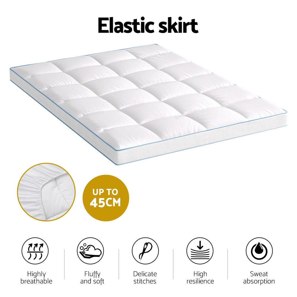 Giselle Bedding 1500GSM Bamboo Pillowtop Mattress Topper 10cm Thick Pad for Back Pain Relief, High Loft Cooling Underlay for Dorm & Guest Bed, 45cm Deep Pocket Double