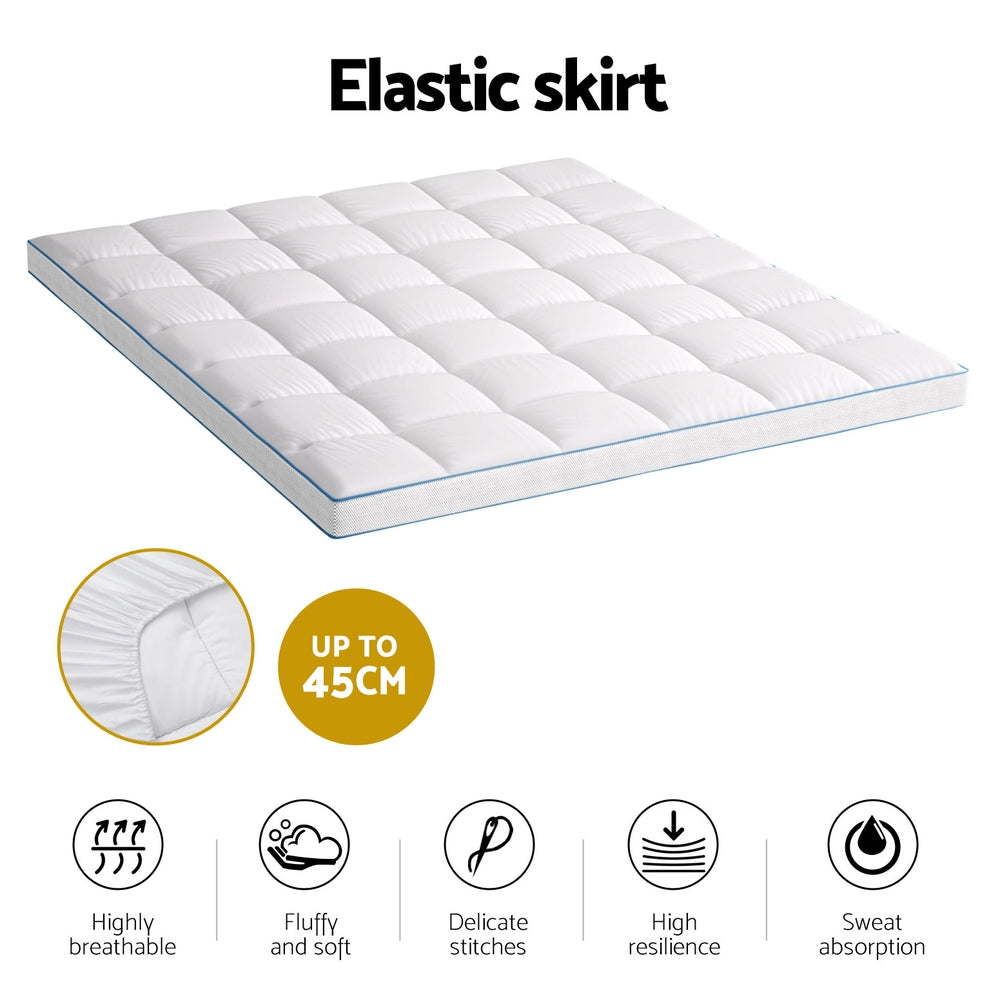 Giselle Bedding 1500GSM Bamboo Pillowtop Mattress Topper 10cm Thick Pad for Back Pain Relief, High Loft Cooling Underlay for Dorm & Guest Bed, 45cm Deep Pocket King
