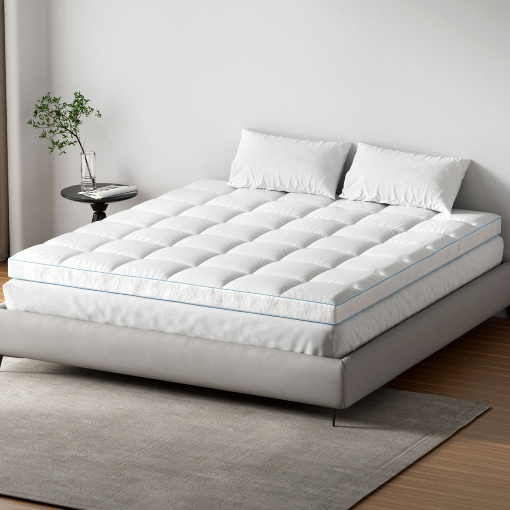 Giselle Bedding 1500GSM Bamboo Pillowtop Mattress Topper 10cm Thick Pad for Back Pain Relief, High Loft Cooling Underlay for Dorm & Guest Bed, 45cm Deep Pocket King