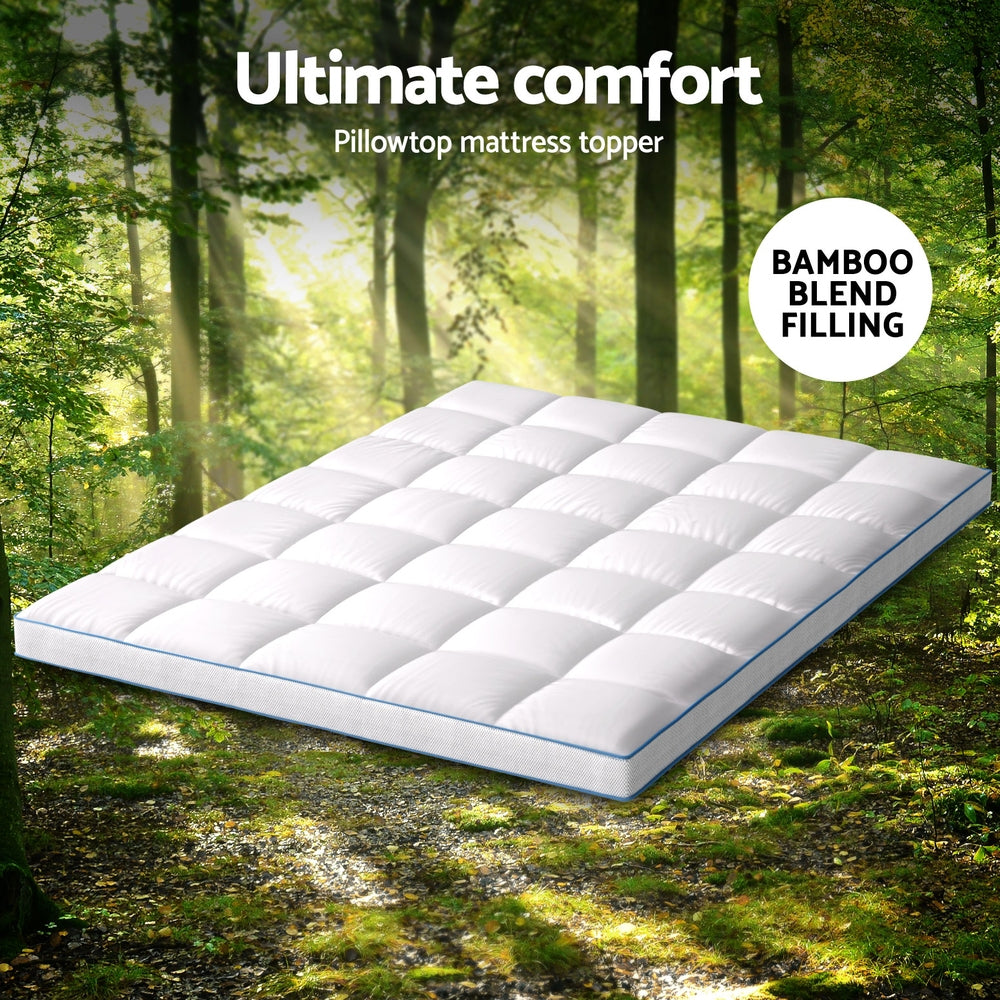 Giselle Bedding 1500GSM Bamboo Pillowtop Mattress Topper 10cm Thick Pad for Back Pain Relief, High Loft Cooling Underlay for Dorm & Guest Bed, 45cm Deep Pocket Queen
