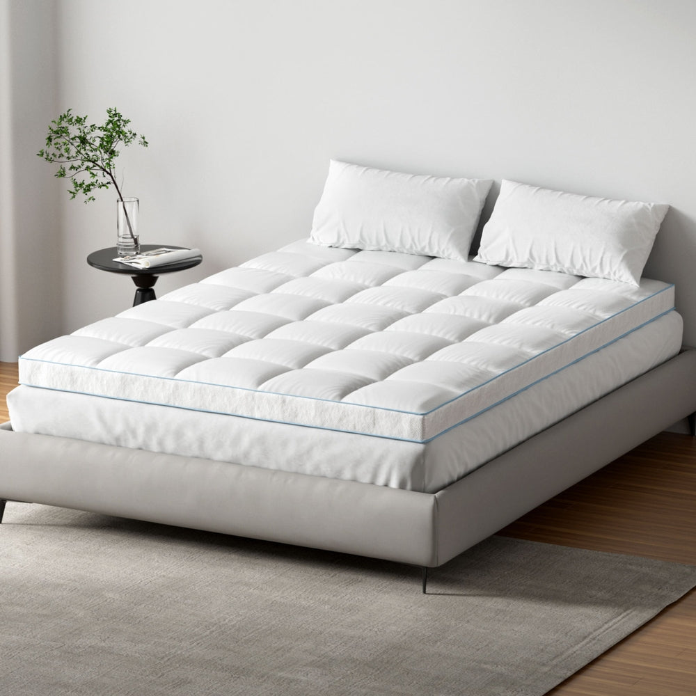 Giselle Bedding 1500GSM Bamboo Pillowtop Mattress Topper 10cm Thick Pad for Back Pain Relief, High Loft Cooling Underlay for Dorm & Guest Bed, 45cm Deep Pocket Queen