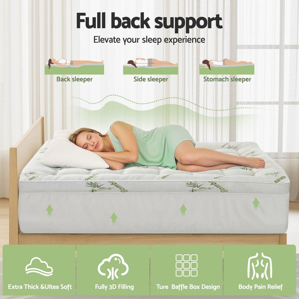 Giselle Bedding 1500GSM Pillowtop Mattress Topper Bamboo Mattress Pad for Back Pain Relief Washable 11cm Thick Bed Cover with 45cm Deep Pocket Double
