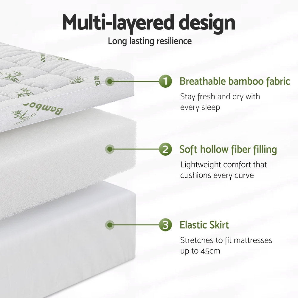 Giselle Bedding 1500GSM Pillowtop Mattress Topper Bamboo Mattress Pad for Back Pain Relief Washable 11cm Thick Bed Cover with 45cm Deep Pocket Double