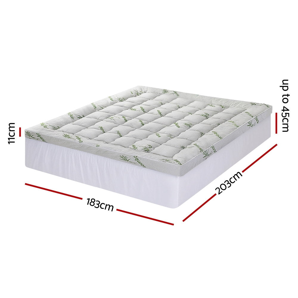 Giselle Bedding 1500GSM Pillowtop Mattress Topper Bamboo Mattress Pad for Back Pain Relief Washable 11cm Thick Bed Cover with 45cm Deep Pocket King