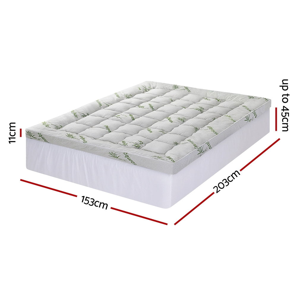 Giselle Bedding 1500GSM Pillowtop Mattress Topper Bamboo Mattress Pad for Back Pain Relief Washable 11cm Thick Bed Cover with 45cm Deep Pocket Queen