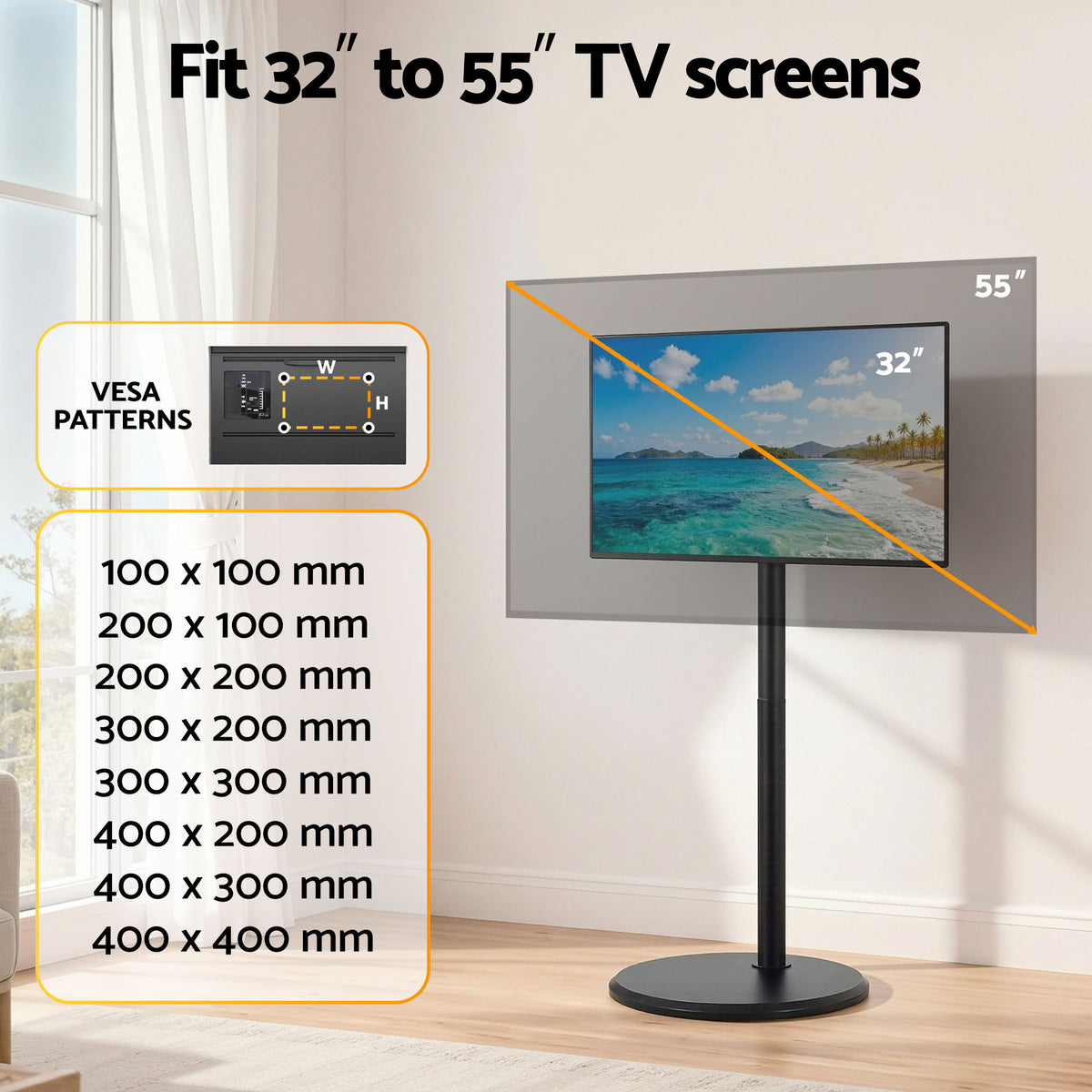 Artiss 32-55 Inch Mobile TV Stand with Wheels Height & Tilt Adjustable Floor Mount