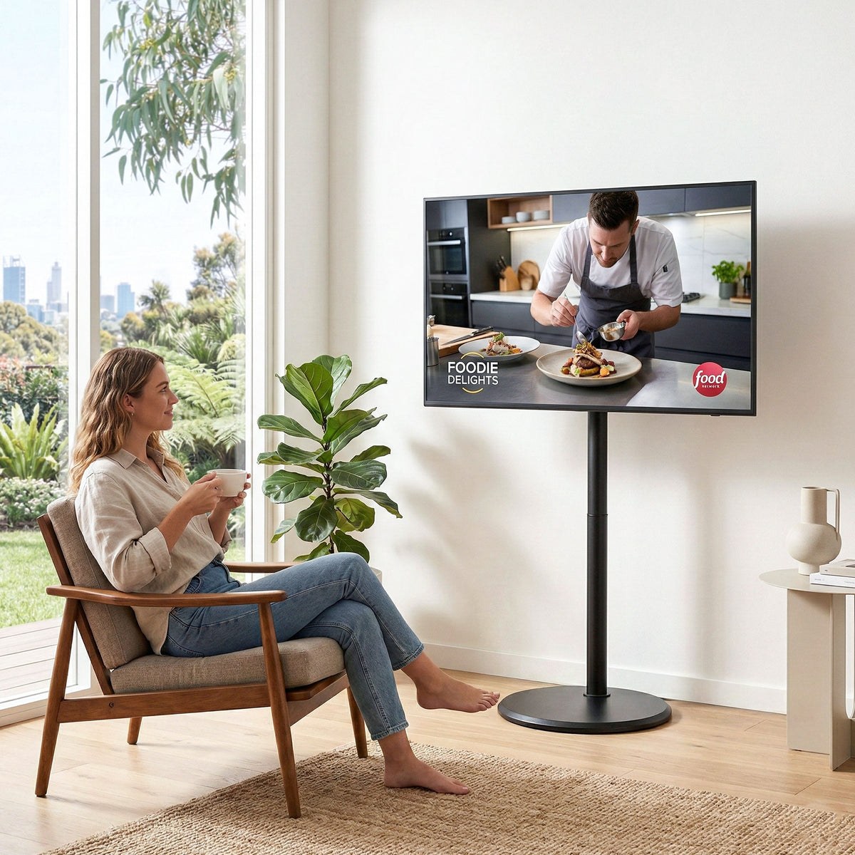 Artiss 32-55 Inch Mobile TV Stand with Wheels Height & Tilt Adjustable Floor Mount