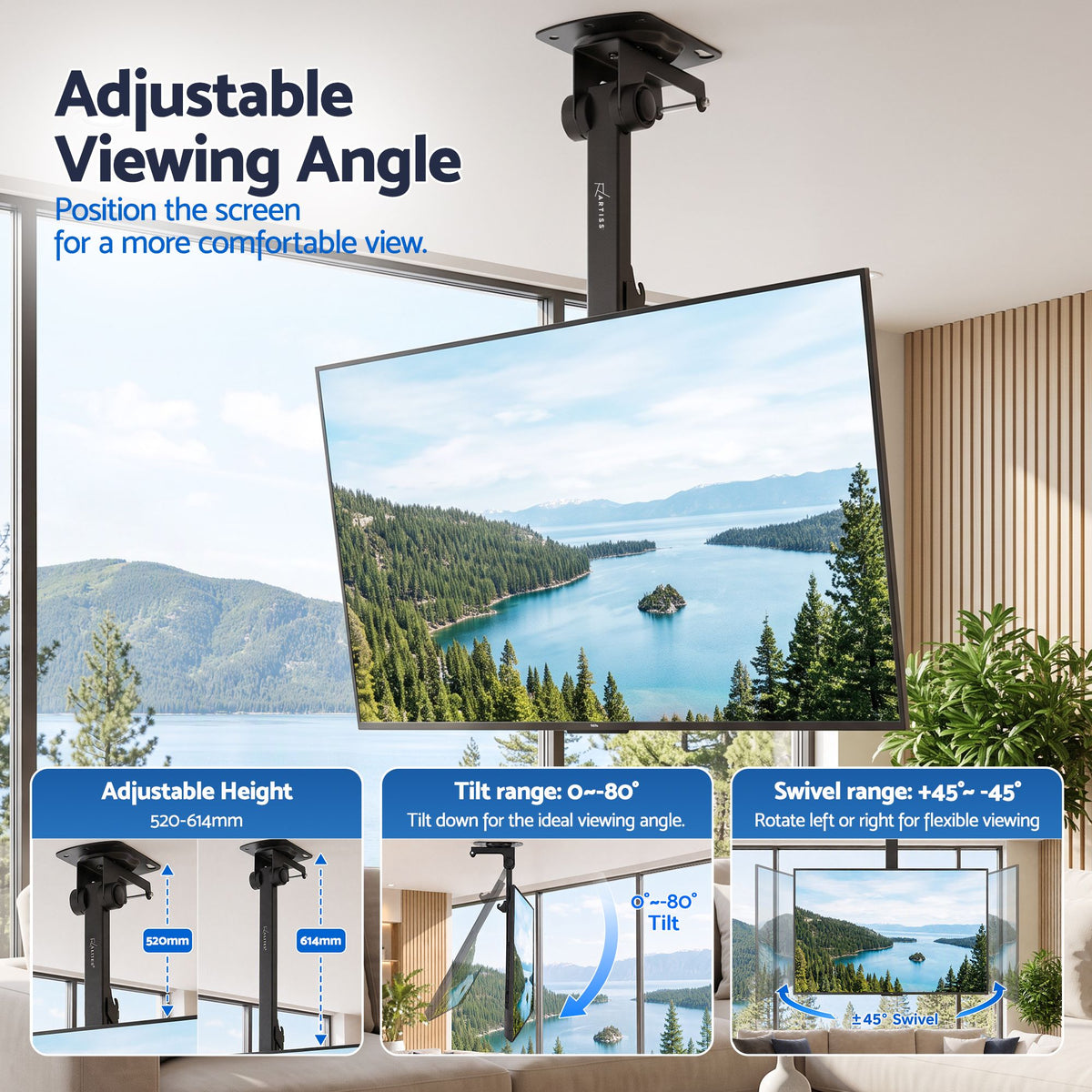 Artiss Ceiling TV Mount 23-55 Inch Flip Down Folding VESA 400x400 Height Adjustable Swivel