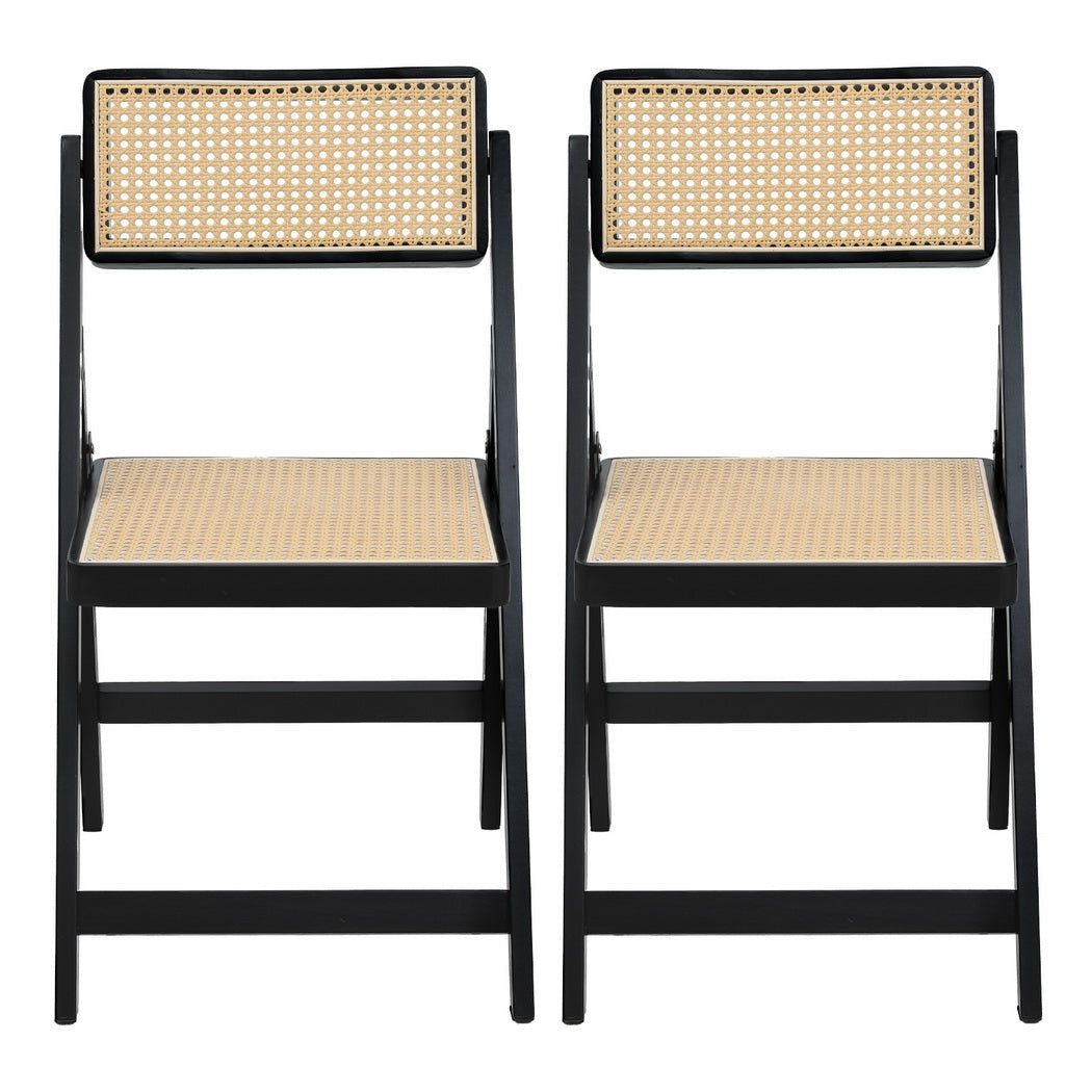 Artiss 2x Dining Chairs Wooden Rattan Foldable Black