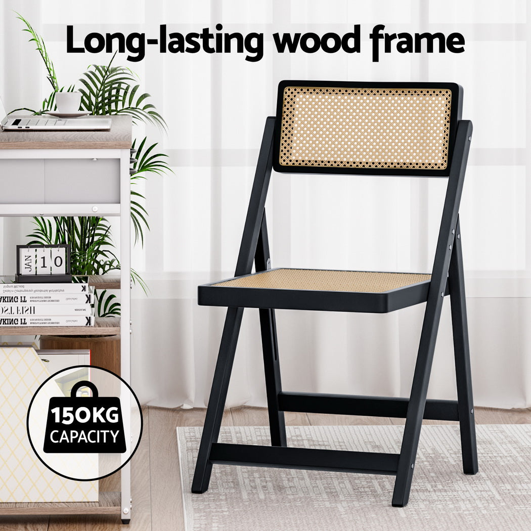 Artiss 2x Dining Chairs Wooden Rattan Foldable Black