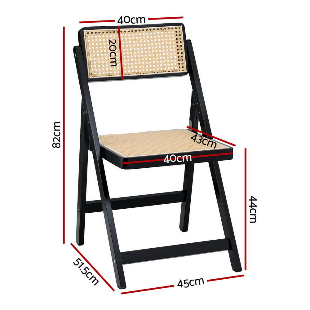 Artiss 4x Dining Chairs Wooden Rattan Foldable Black