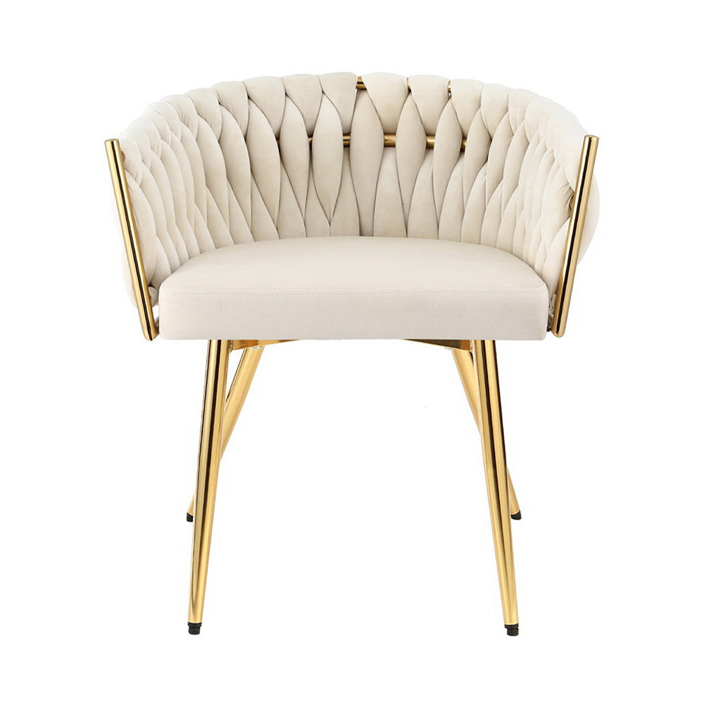 1 Set of 2 Artiss Dining Chairs Velvet Armchair Beige