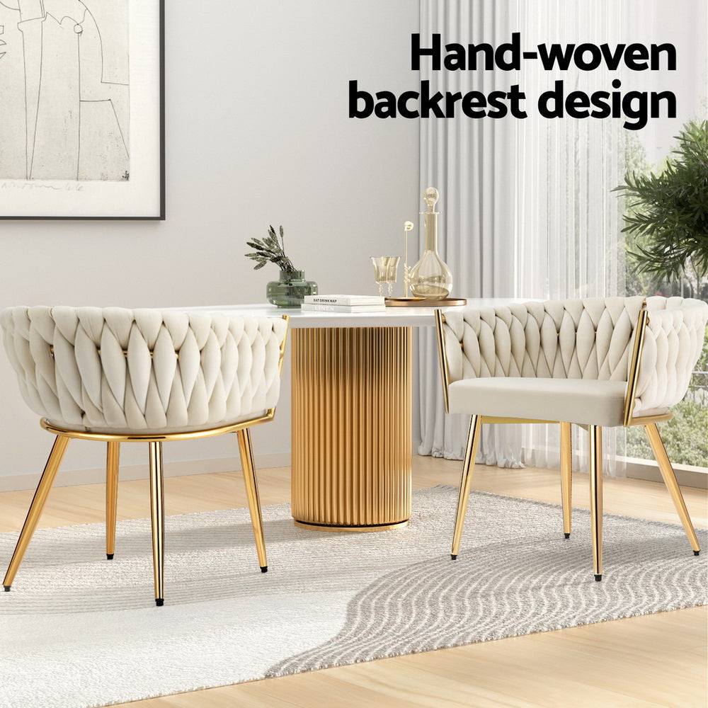 1 Set of 4 Artiss Dining Chairs Velvet Armchair Beige