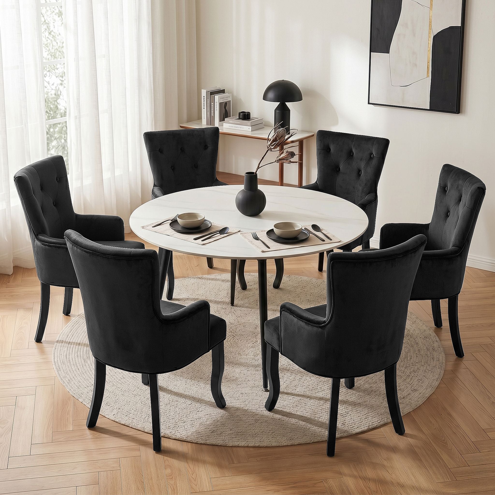 6x Artiss Dining Chairs Velvet French Provincial Armchair Black