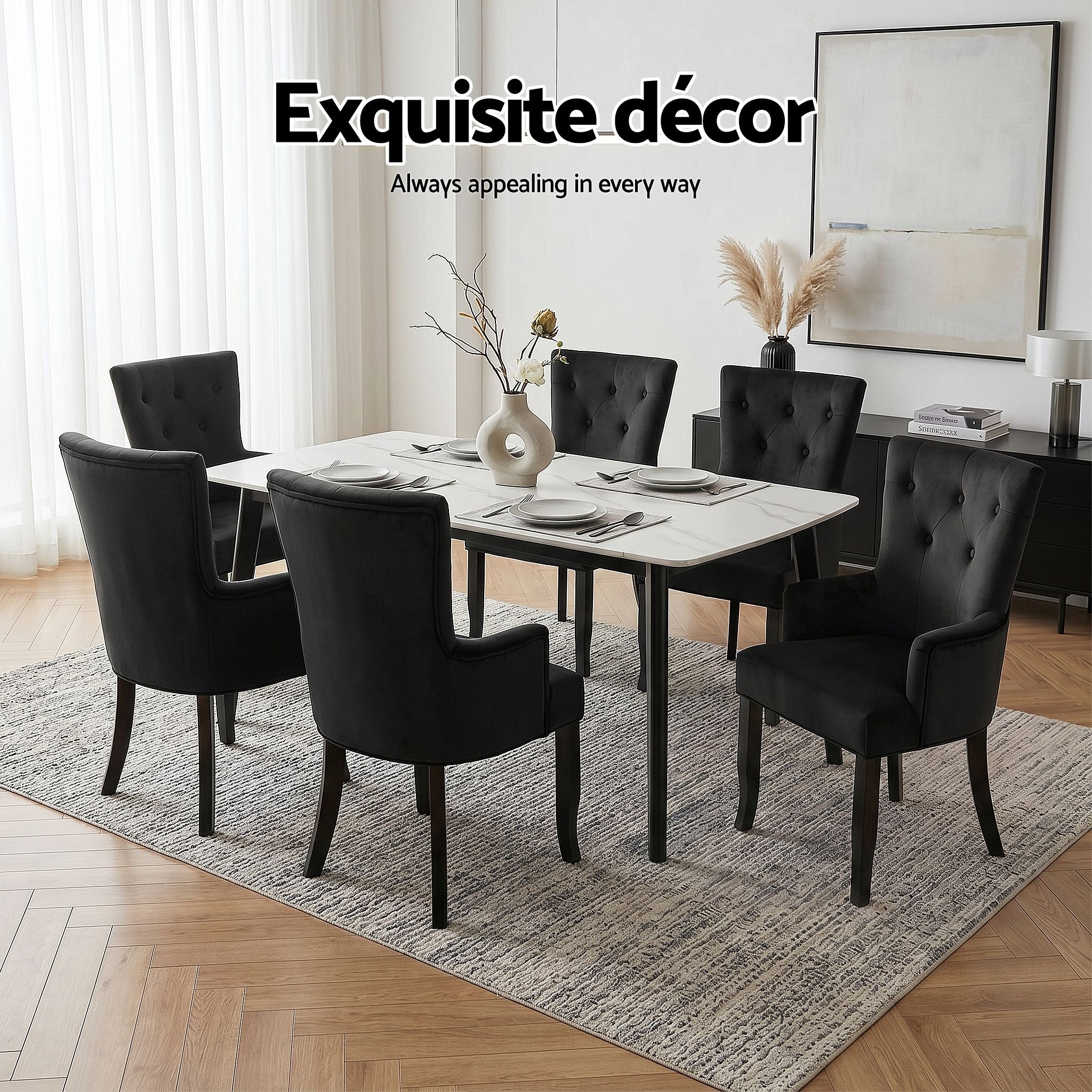 6x Artiss Dining Chairs Velvet French Provincial Armchair Black