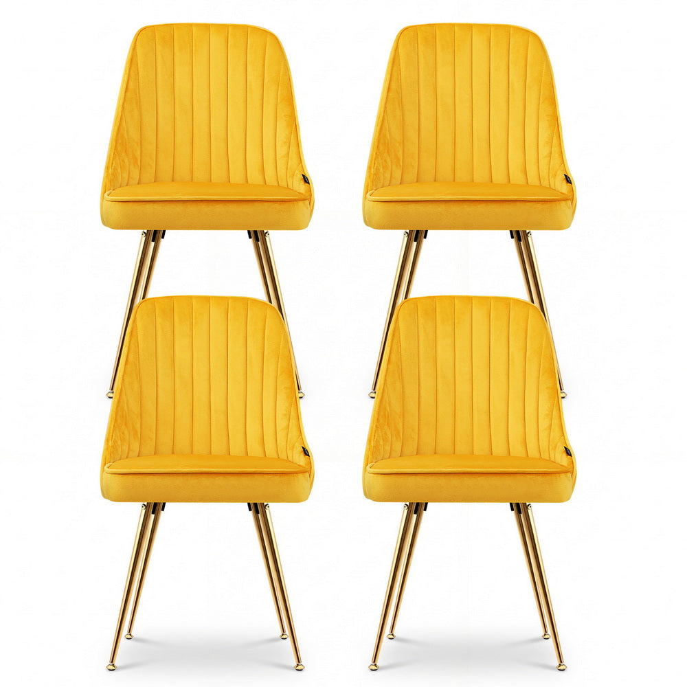Artiss Dining Chairs Set of 4 Velvet Channel Tufted Yellow