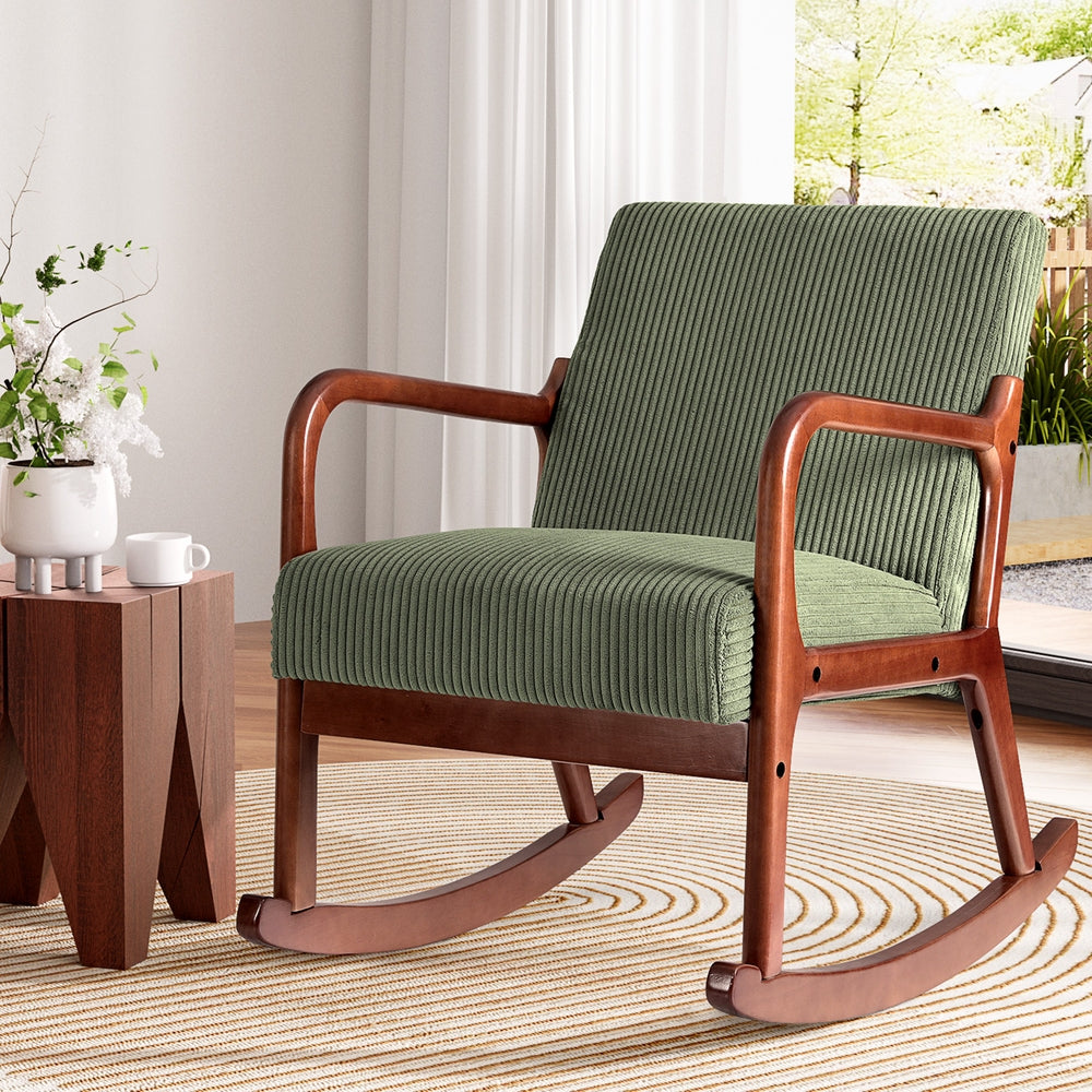 Artiss Rocking Armchair Lounge Chair Corduroy Green
