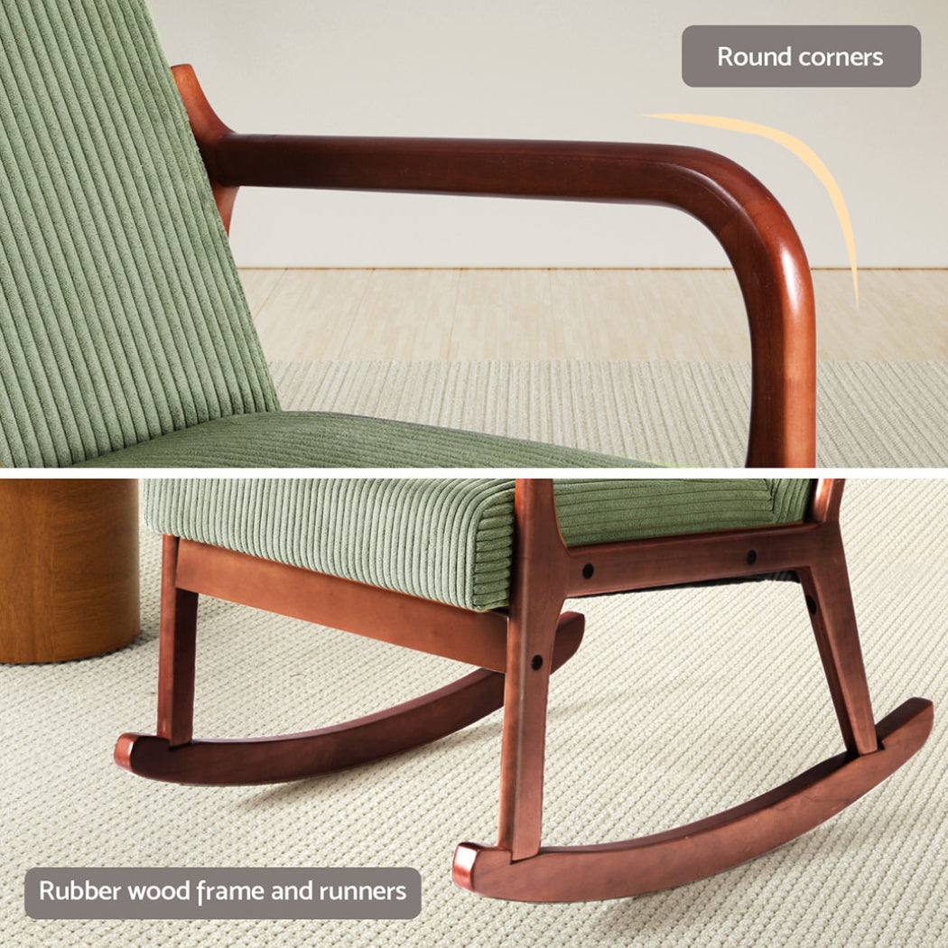 Artiss Rocking Armchair Lounge Chair Corduroy Green
