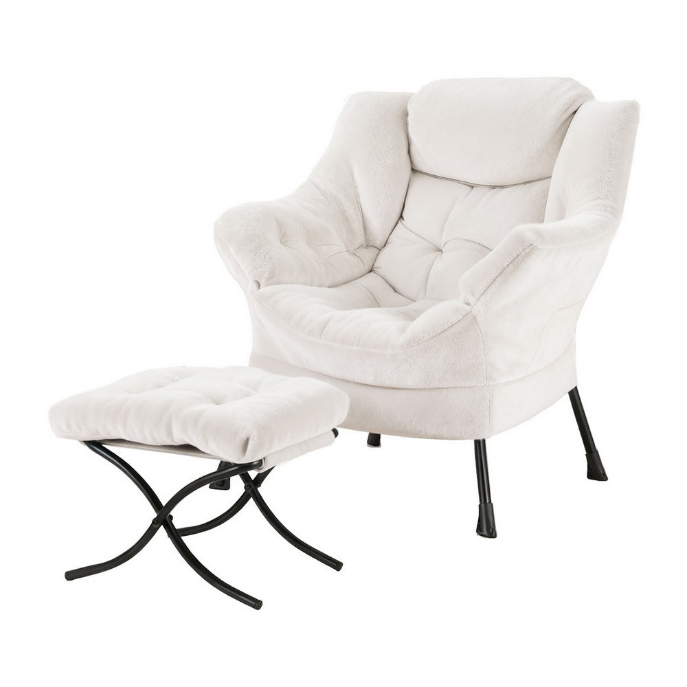 Artiss Armchair Accent Chair Ottoman Lounge Footrest Velvet White