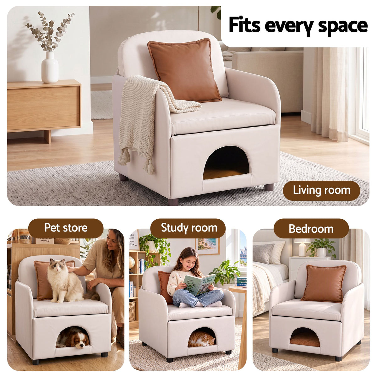 Artiss Armchair PU Leather Pet Accent Lounge Chair Cushion Beige