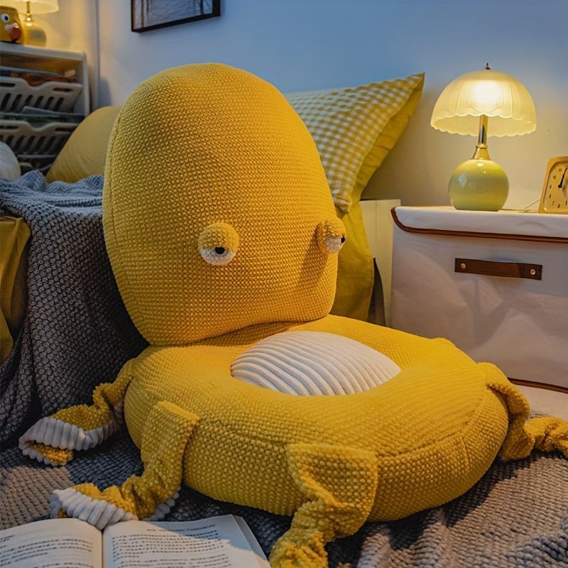 Octopus Cushion Floor Cushion Novelty Seating Plush Floor Cushion Kids Room - Yellow - Size M