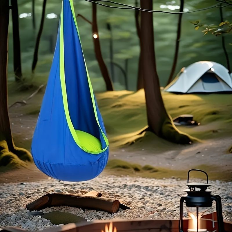 hanging hammock chair, indoor hammock chair, outdoor hammock chair, inflatable pillow, pocket, relaxation, playtime, Christmas gift, Halloween gift, lounge chair - Blue - Size 160-70cm