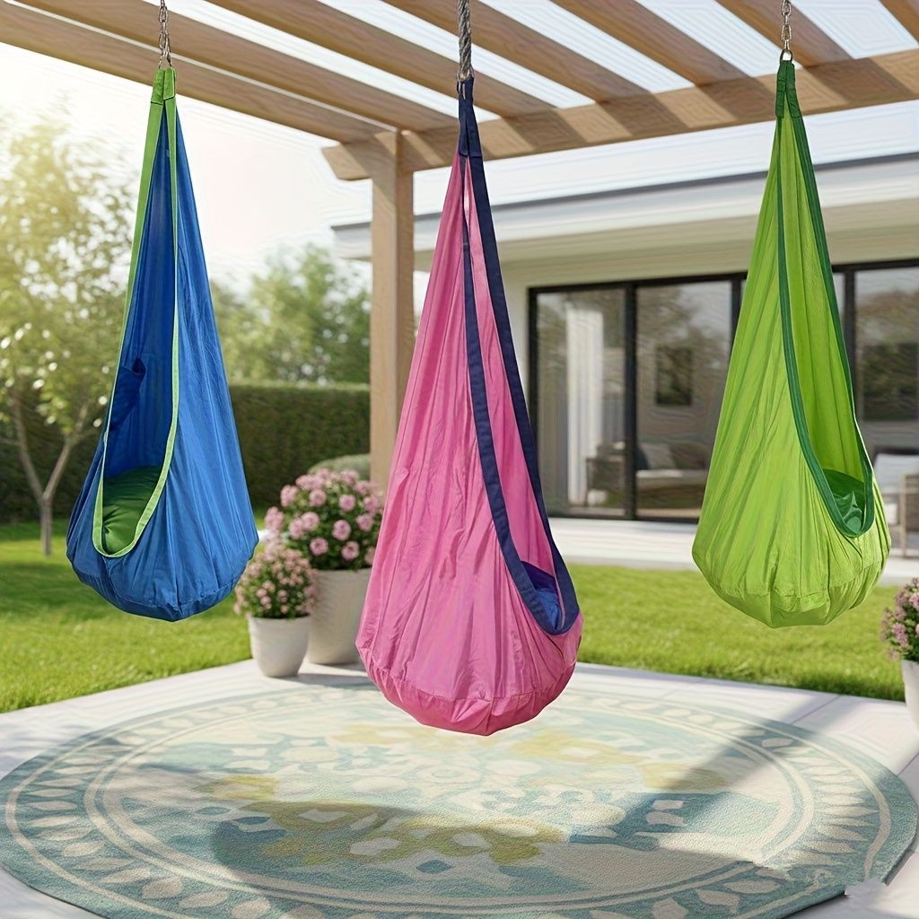 hanging hammock chair, indoor hammock chair, outdoor hammock chair, inflatable pillow, pocket, relaxation, playtime, Christmas gift, Halloween gift, lounge chair - Green - Size 160-70cm