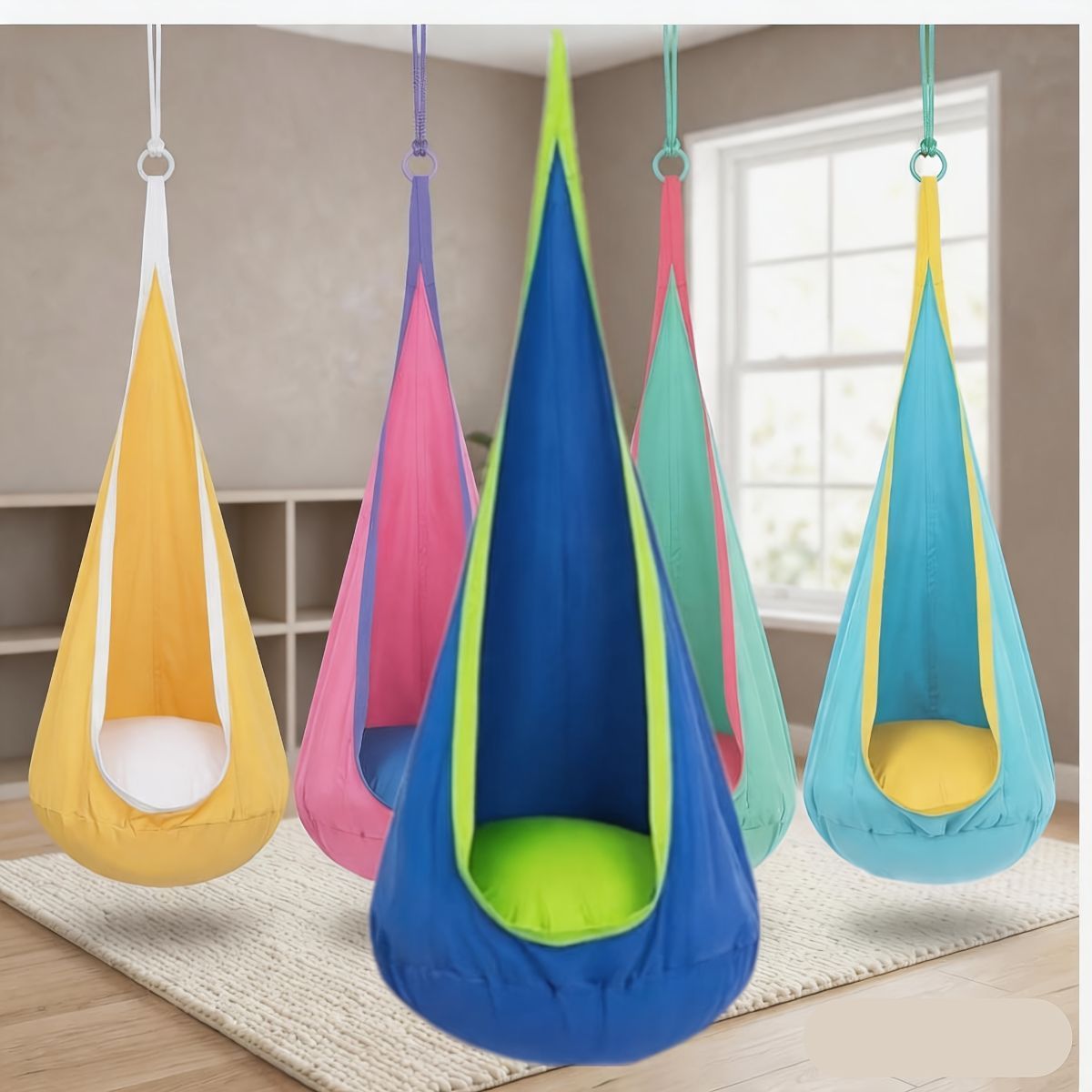 hanging hammock chair, indoor hammock chair, outdoor hammock chair, inflatable pillow, pocket, relaxation, playtime, Christmas gift, Halloween gift, lounge chair - Yellow - Size 160-70cm